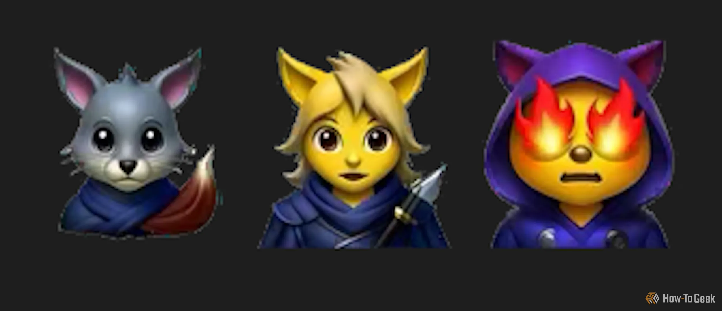 Các nhân vật mèo antropomorphic trong phong cách game RPG, Genmoji lặp lại.