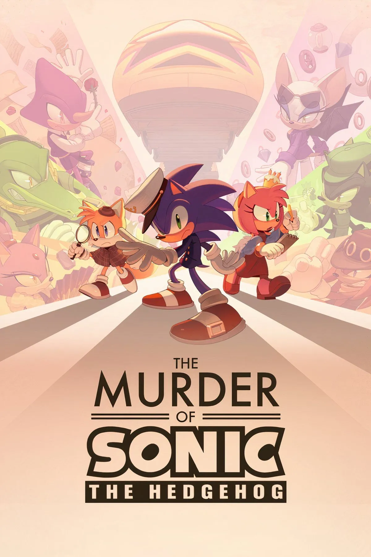 Các nhân vật Sonic The Hedgehog bao gồm Tails, Knuckles, Amy, Rouge và Doctor Eggman đang thảo luận trong game The Murder of Sonic the Hedgehog
