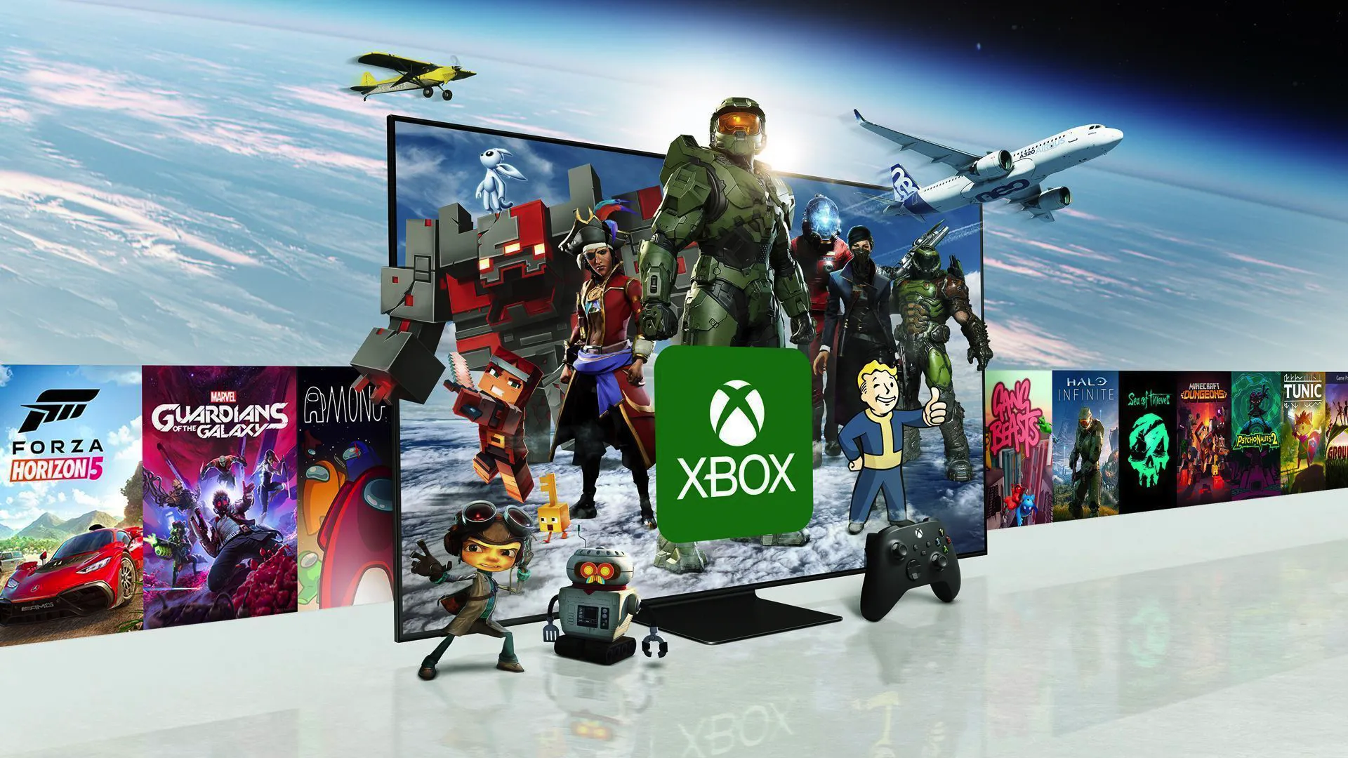 Các tựa game độc quyền của Xbox như Master Chief hiển thị trên Samsung Smart TV, minh chứng cho chiến lược đa nền tảng.
