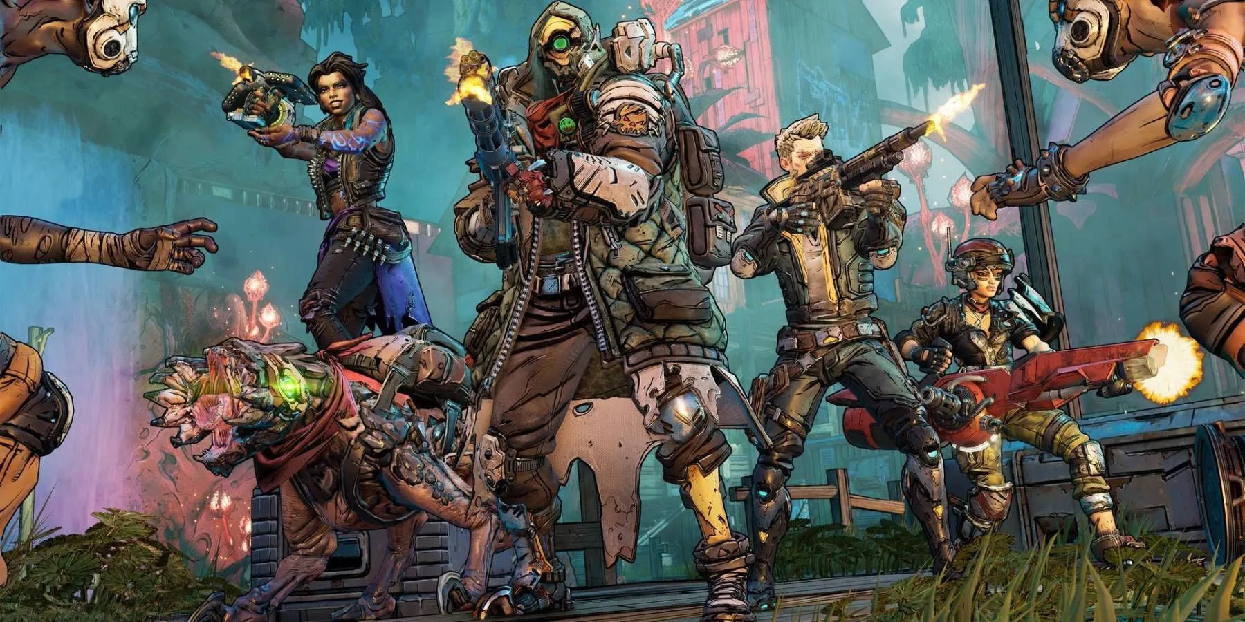 Các Vault Hunter trong Borderlands 3 cùng nhau chiến đấu, khoe vũ khí và kỹ năng đặc trưng