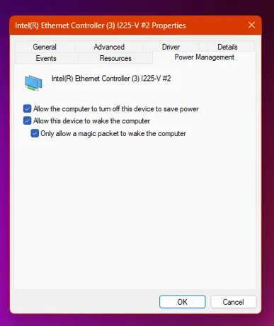 Cài đặt quản lý nguồn cho bộ điều hợp mạng Ethernet trên Windows.