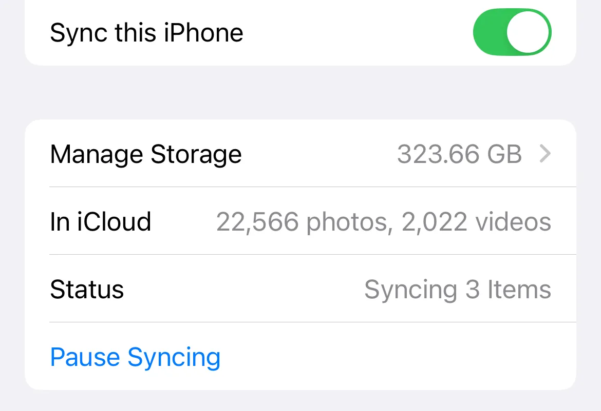 Cài đặt Thư viện ảnh iCloud đã được bật trong iCloud