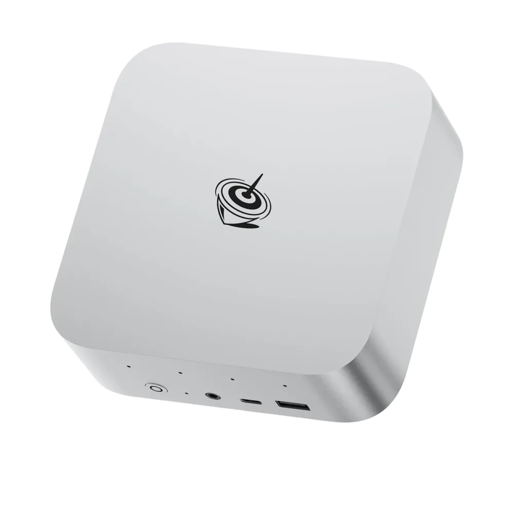 Cận cảnh Mini PC Beelink SER9 Pro với các chi tiết thiết kế và logo, thể hiện sự chú trọng vào chất lượng và hiệu suất.