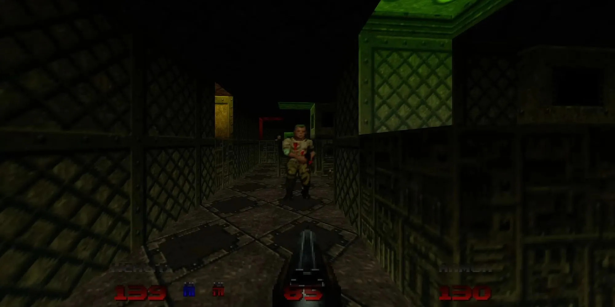 Cảnh bắn súng kịch tính trong Doom 64, một trải nghiệm game ấn tượng trên Chromebook.