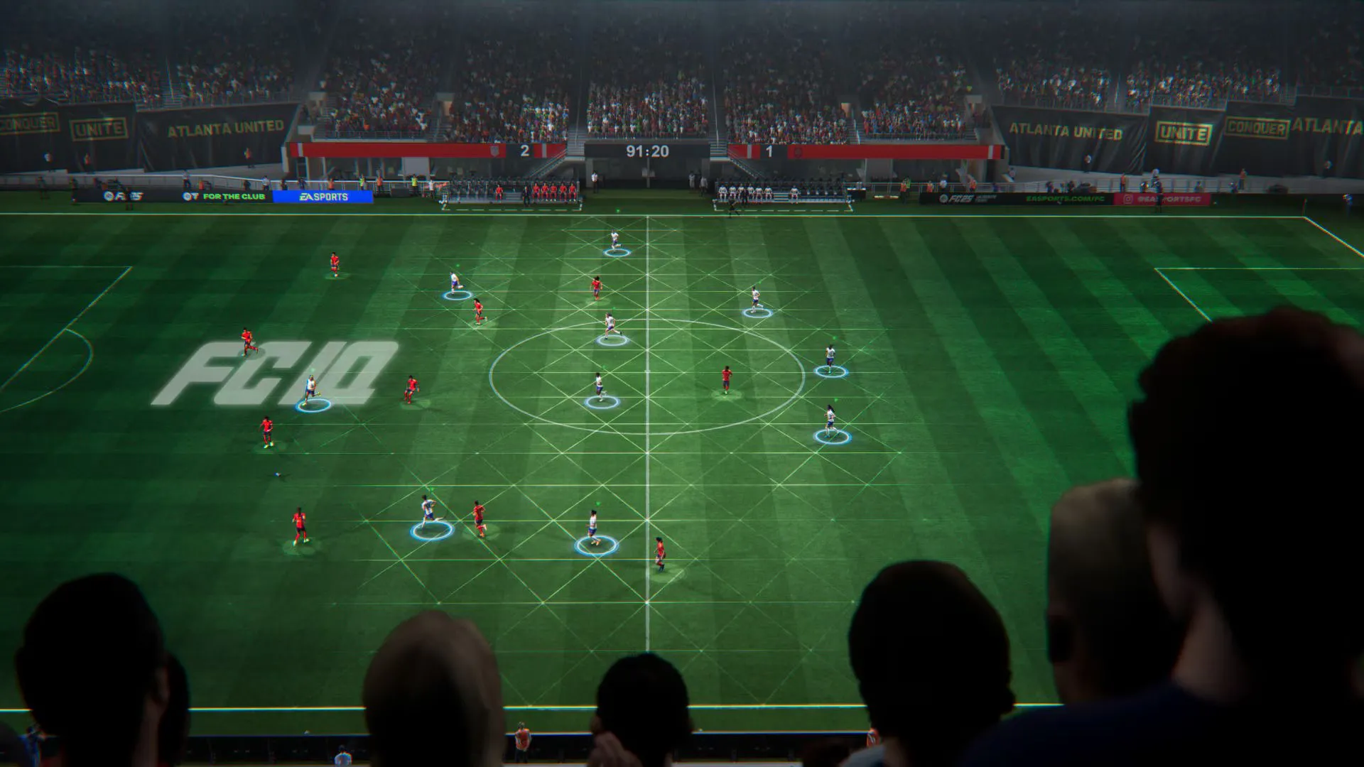 Cảnh chơi game bóng đá EA SPORTS FC 25 với đồ họa được nâng cấp trên Switch 2.