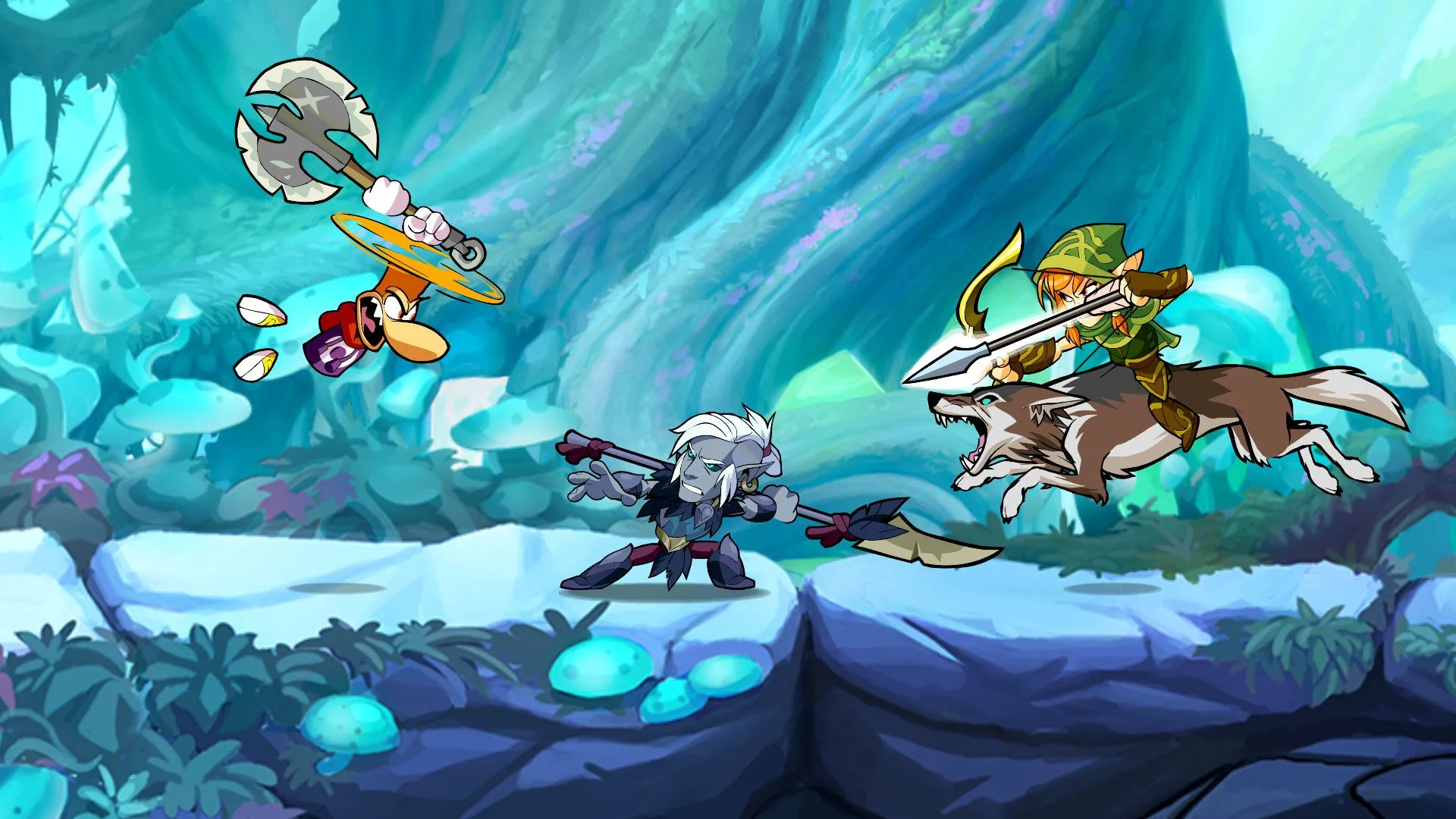 Cảnh hành động chiến đấu khốc liệt trong game đối kháng nền tảng Brawlhalla.