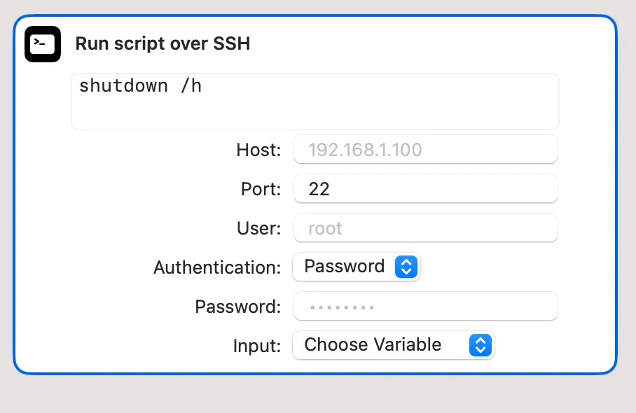 Cấu hình phím tắt để gửi lệnh ngủ đông (hibernate) qua SSH cho máy tính Windows.