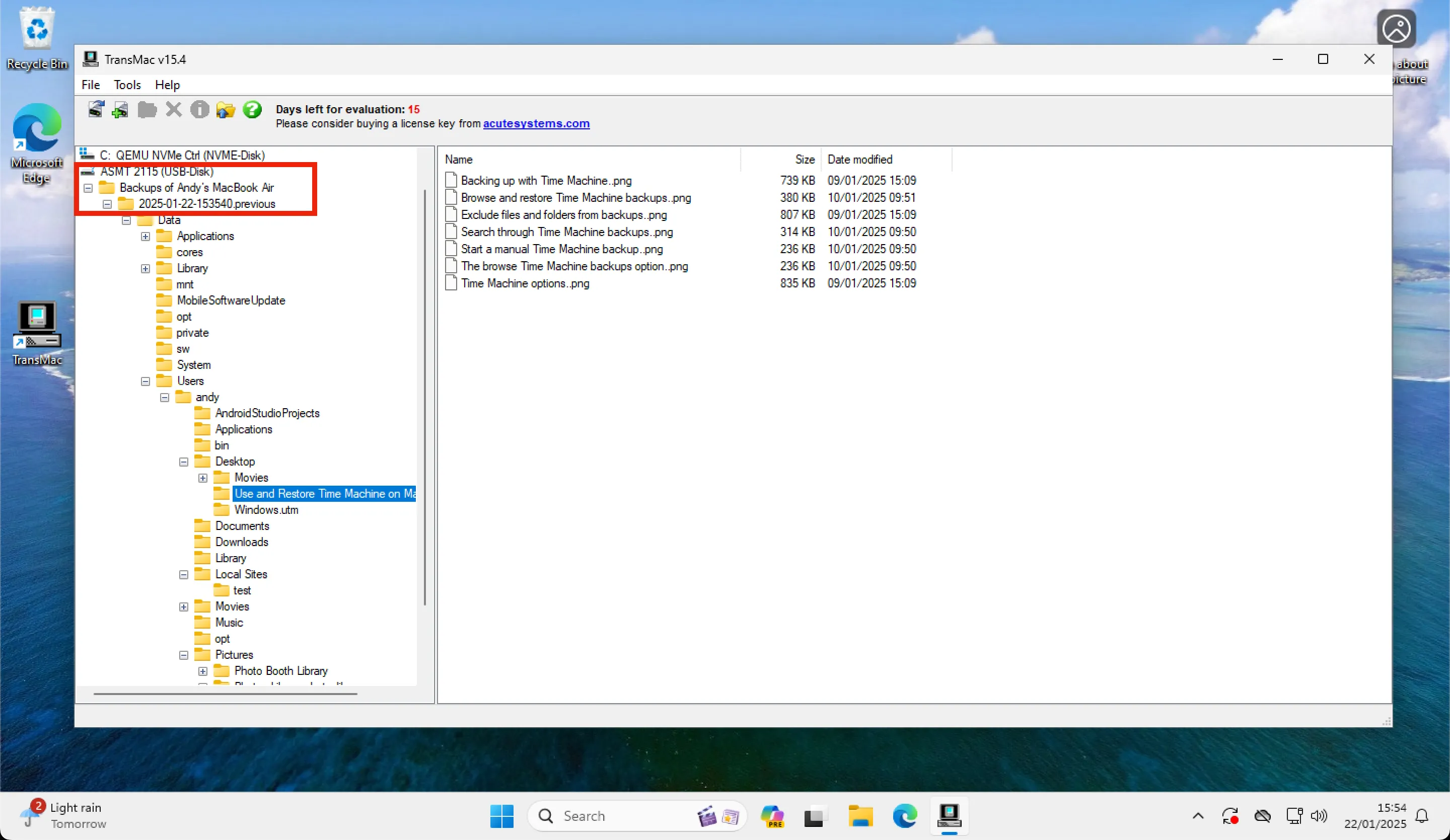 Cấu trúc thư mục của bản sao lưu Time Machine khi truy cập trên hệ điều hành Windows.
