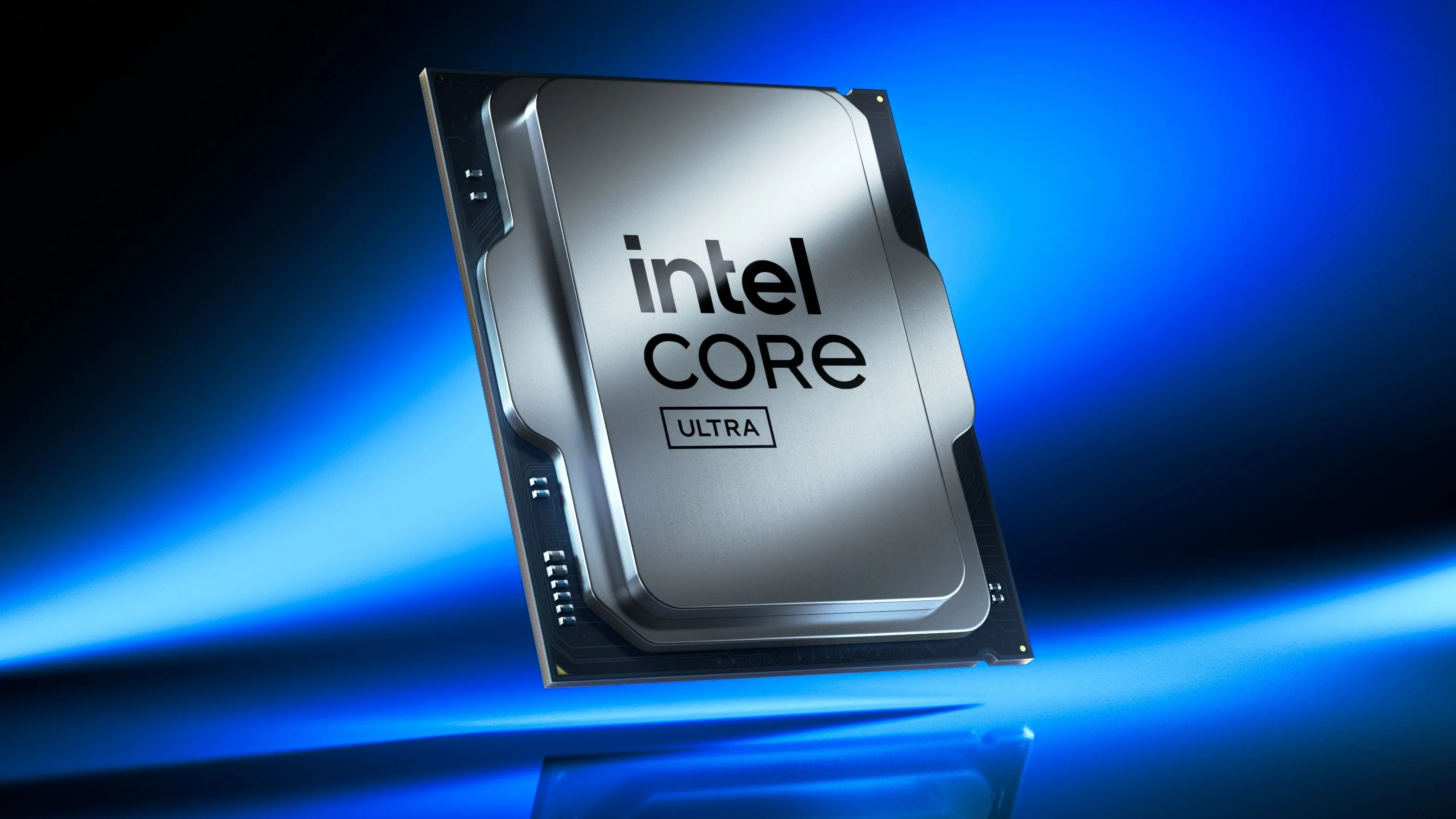 Chip xử lý Intel Core Ultra 200-series (Arrow Lake) với logo Intel, tượng trưng cho sự tăng tốc hiệu năng miễn phí qua bản cập nhật