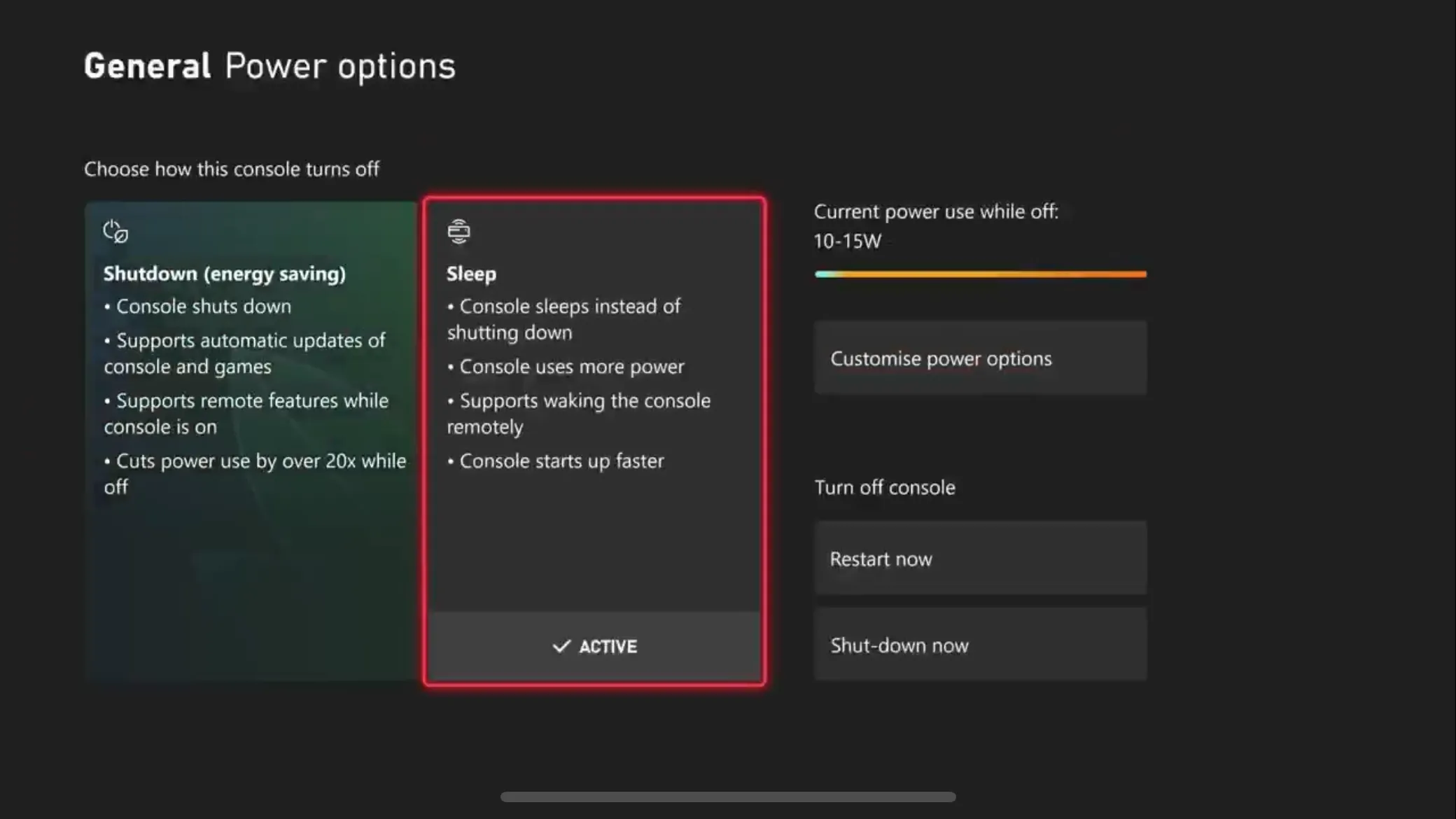 Chọn giữa chế độ Tắt hoàn toàn và Ngủ trong cài đặt nguồn Xbox