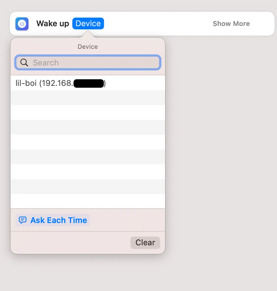 Chọn thiết bị PC đã cấu hình trong Wolow để kích hoạt hành động &quot;Wake Up Device&quot;.