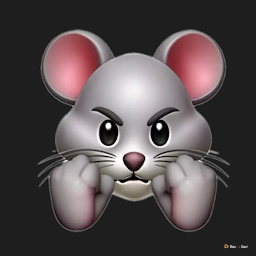 Chuột giơ nắm đấm giận dữ, Genmoji với lỗi tạo hình.