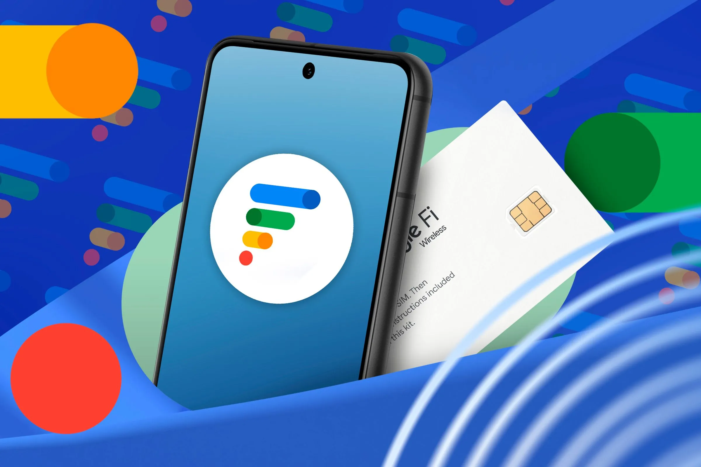 Điện thoại thông minh cạnh thẻ SIM Google Fi, tượng trưng cho gói cước 5G 35 USD/tháng và eSIM dữ liệu mới