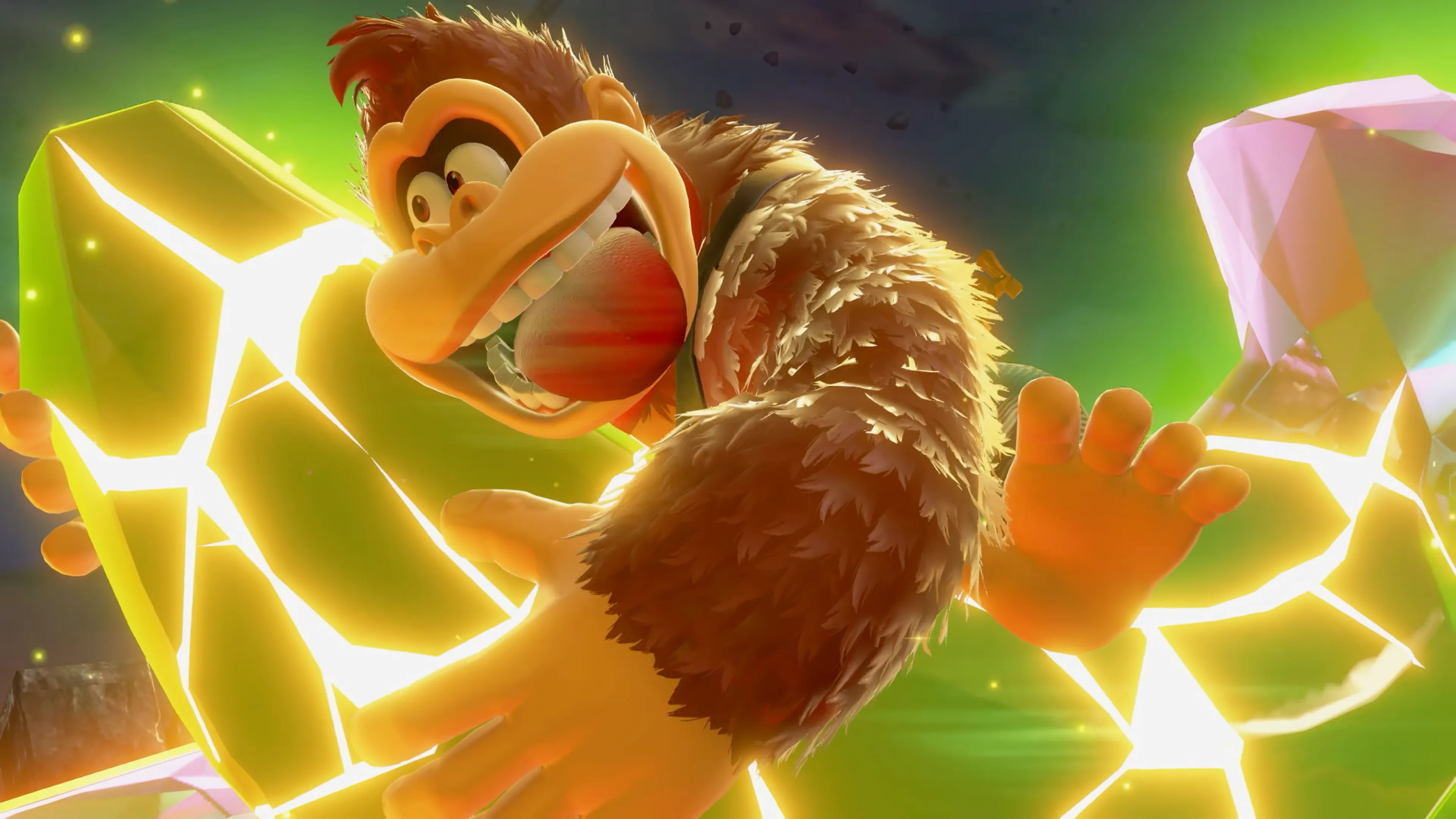 Donkey Kong khổng lồ ôm quả chuối lớn trong tựa game Donkey Kong Bananza sắp ra mắt trên Switch 2