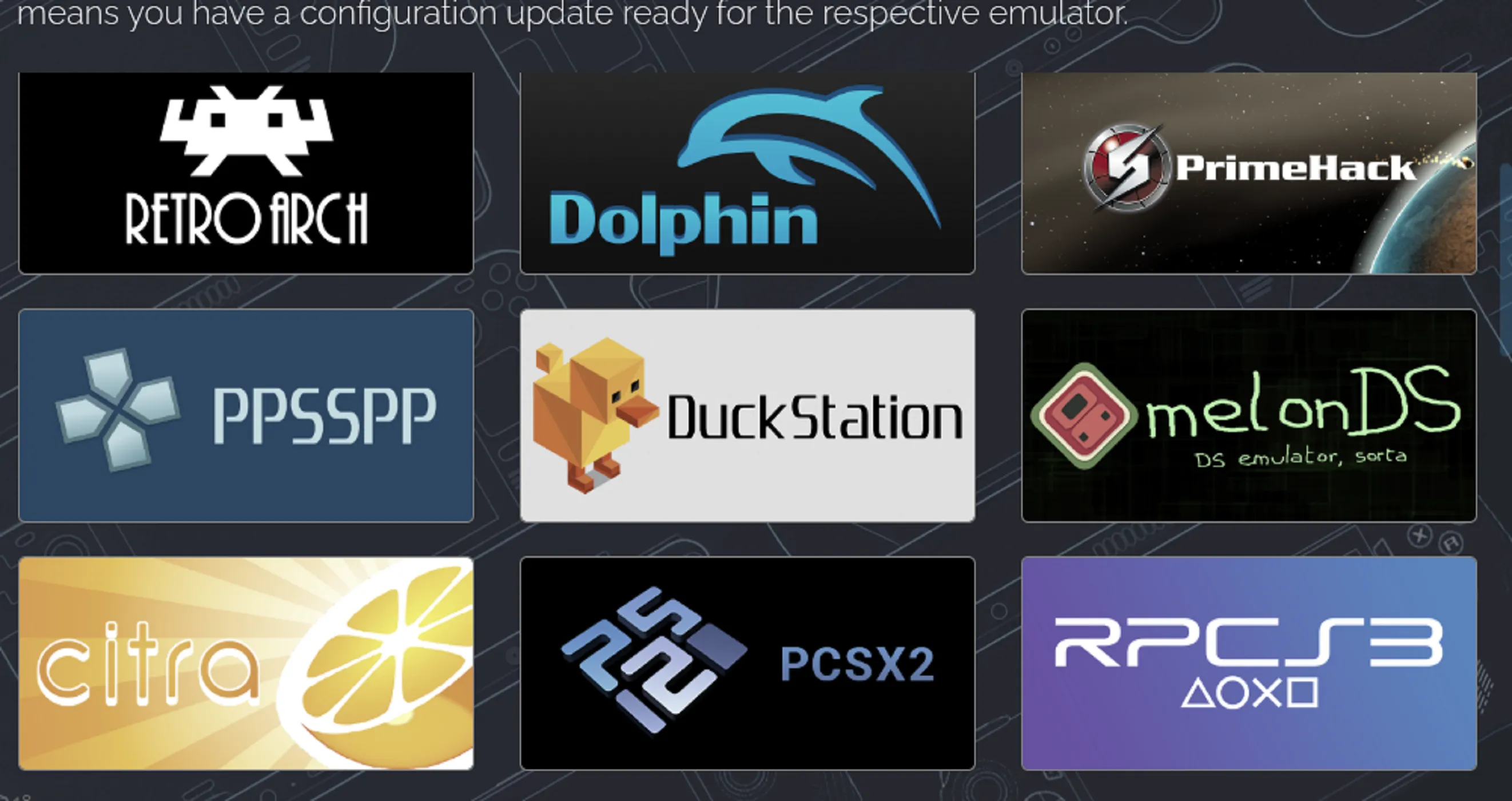 EmuDeck hiển thị nhiều trình giả lập được cài đặt và tích hợp trực tiếp vào Steam