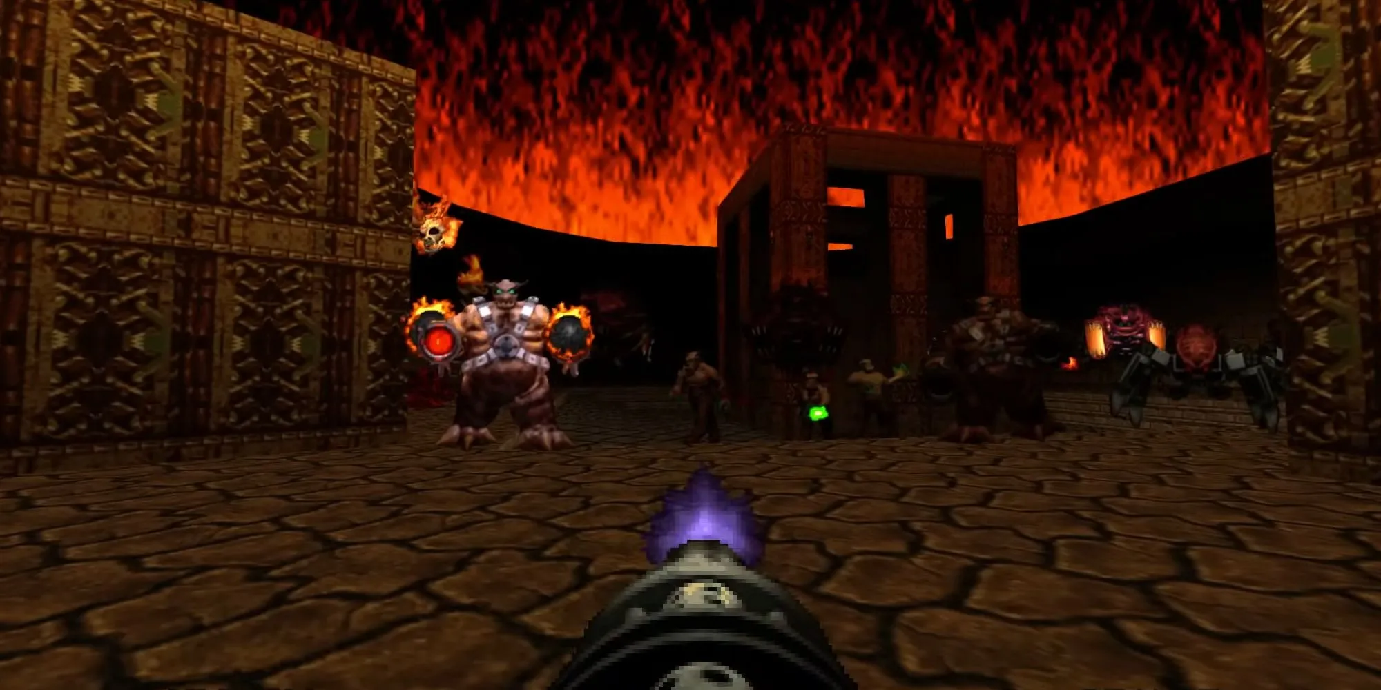 Gameplay Doom 64 với quái vật đáng sợ, thể hiện hiệu suất tốt trên Chromebook Plus.