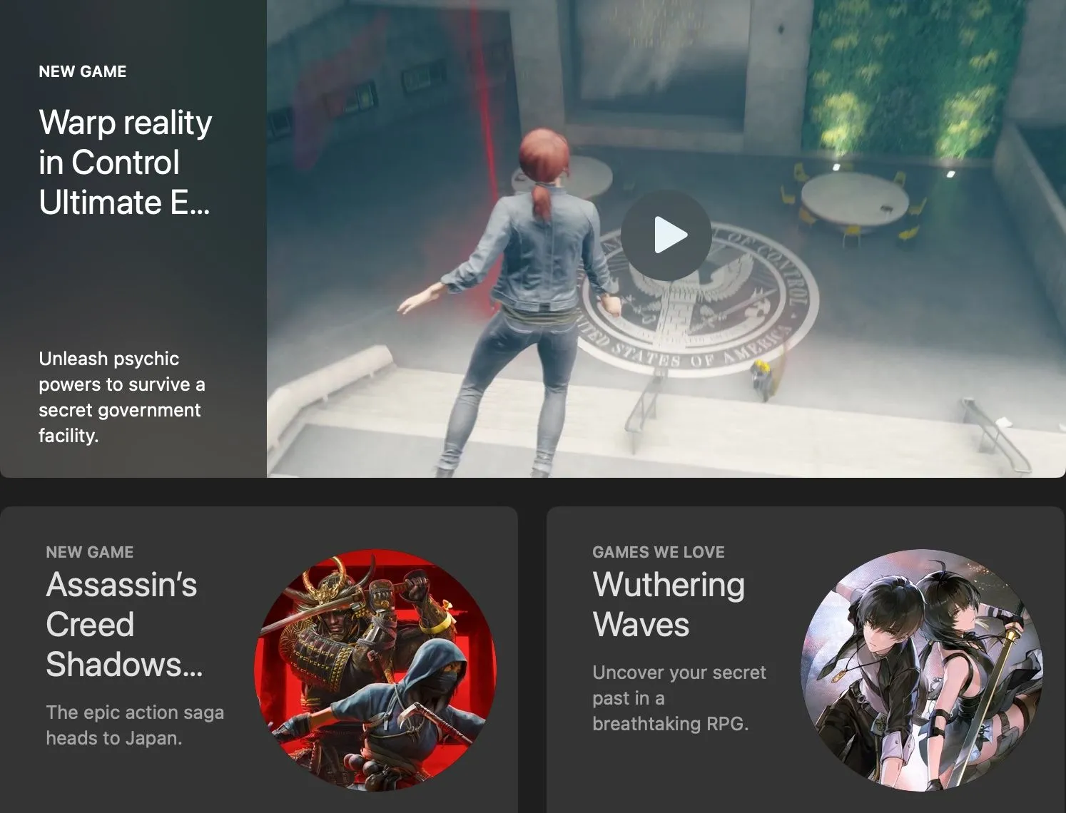 Giao diện App Store với thông báo game Control sắp có mặt trên Mac.