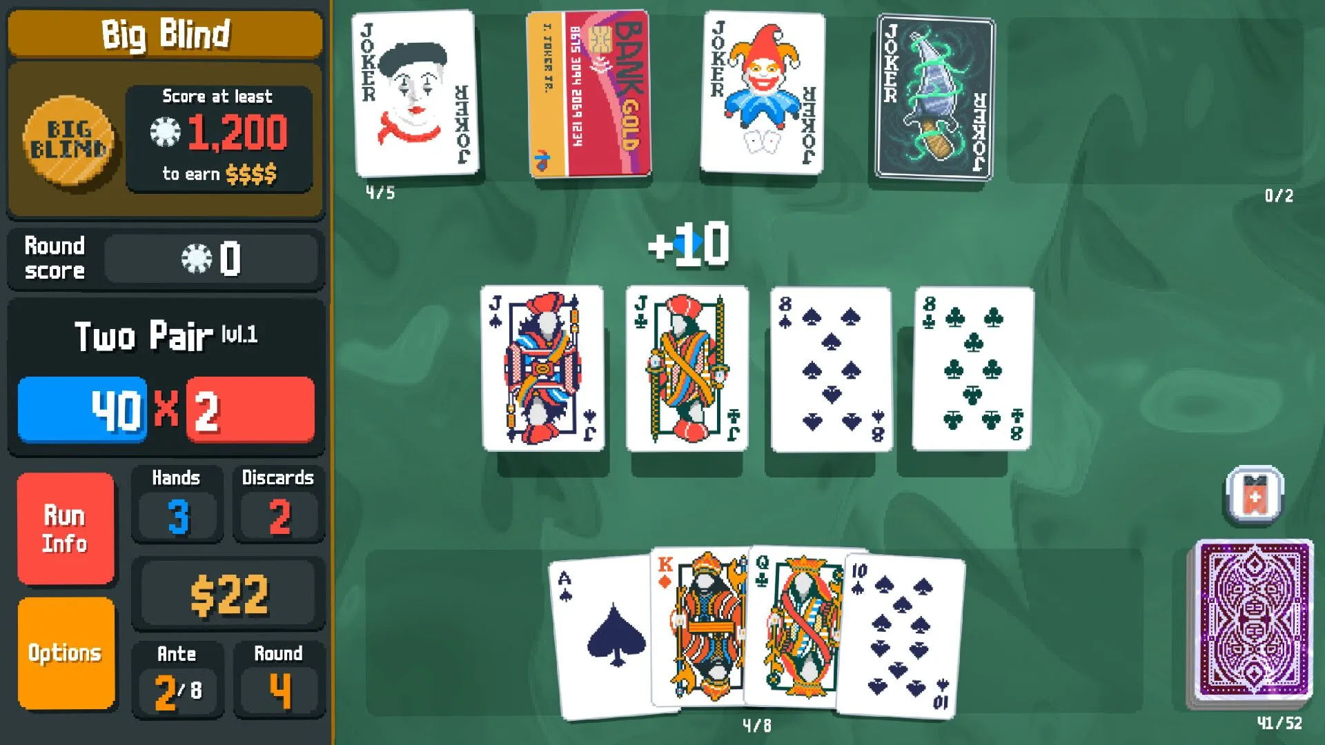 Giao diện chơi Balatro điển hình trên Steam