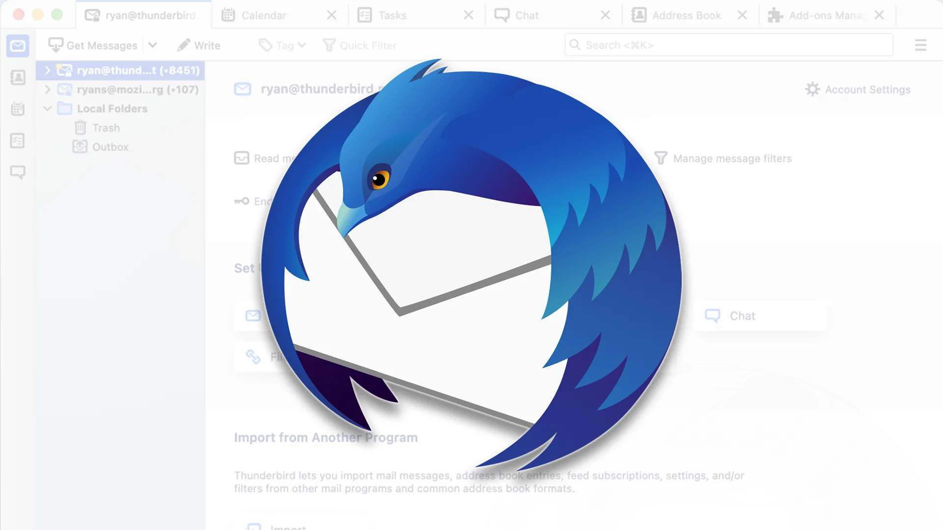 Giao diện email client Mozilla Thunderbird
