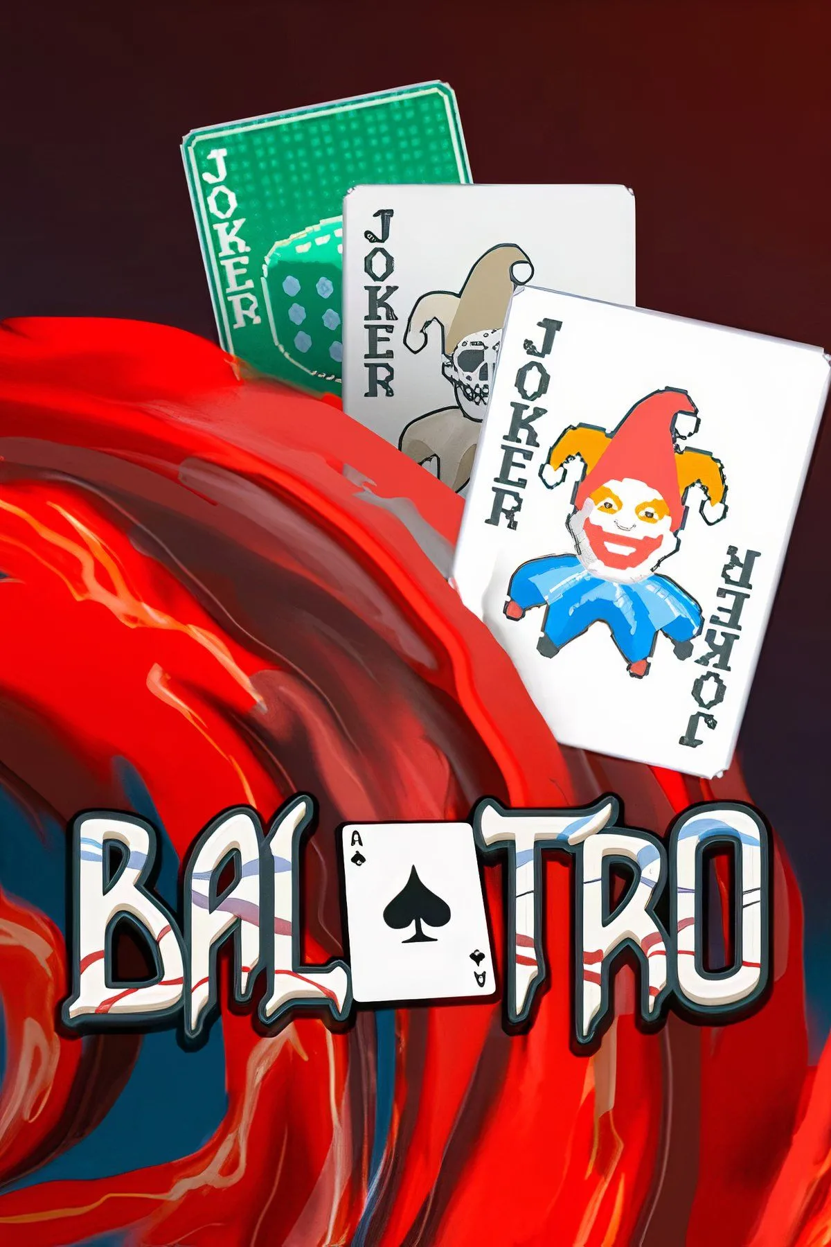 Giao diện game Balatro với các lá bài poker được biến đổi bằng hiệu ứng đặc biệt và điểm số hiển thị