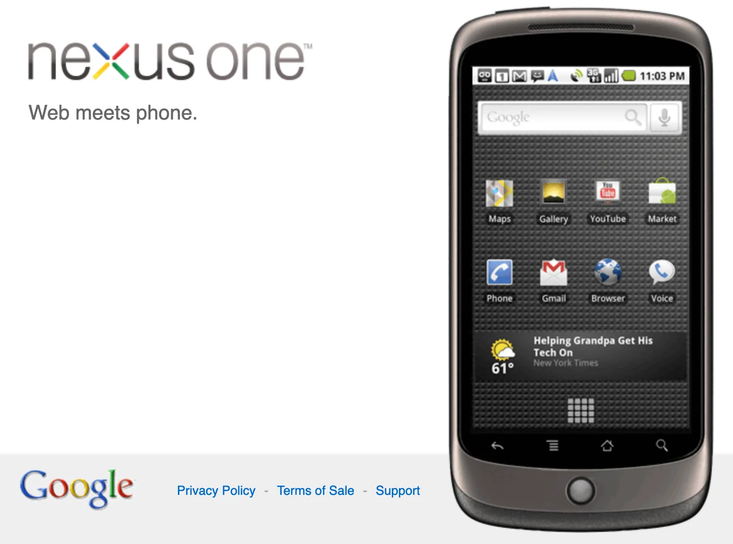 Giao diện Google Web Store hiển thị hình ảnh điện thoại Google Nexus One