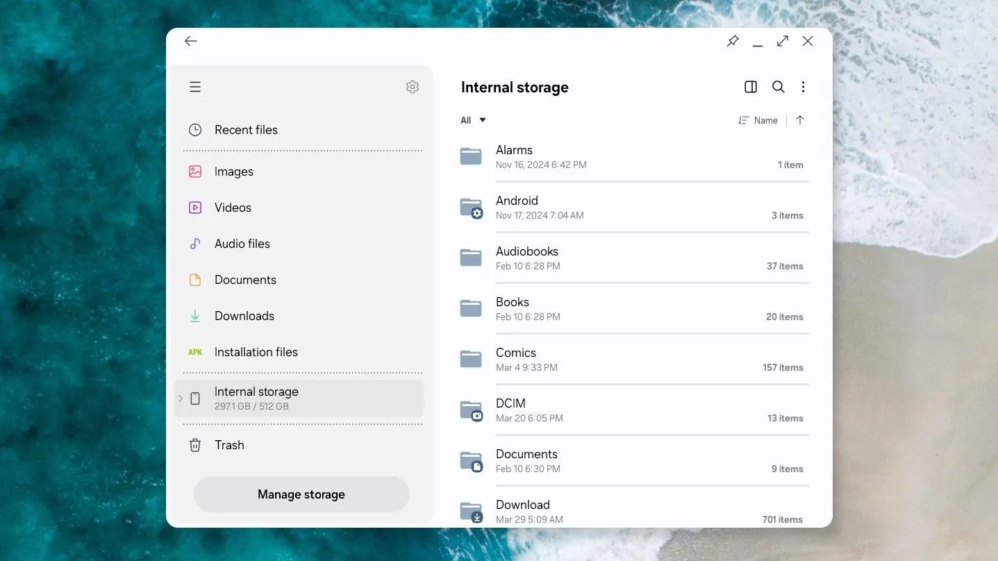Giao diện quản lý tệp Samsung My Files trên Samsung DeX, tối ưu cho năng suất làm việc.