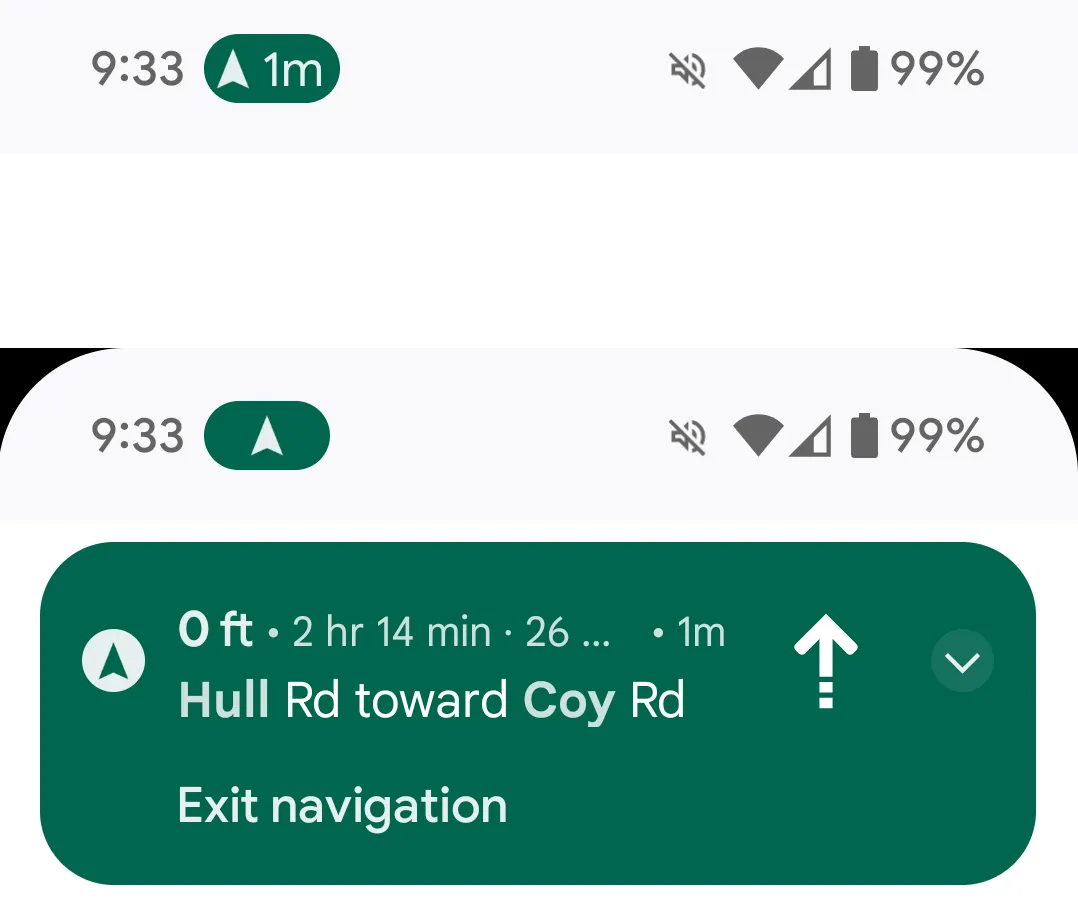 Google Maps hiển thị chỉ dẫn điều hướng trực tiếp trên thanh trạng thái Android 16