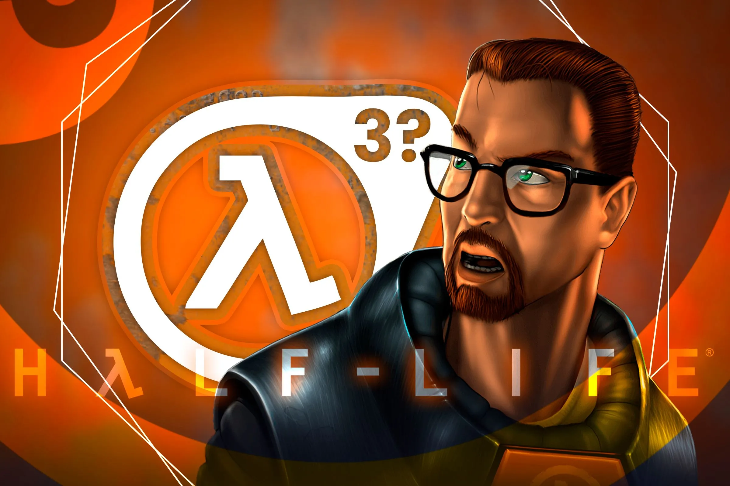 Gordon Freeman từ Half-Life và logo Half-Life 3 giả định, biểu tượng cho sự chờ đợi mòn mỏi của cộng đồng game thủ