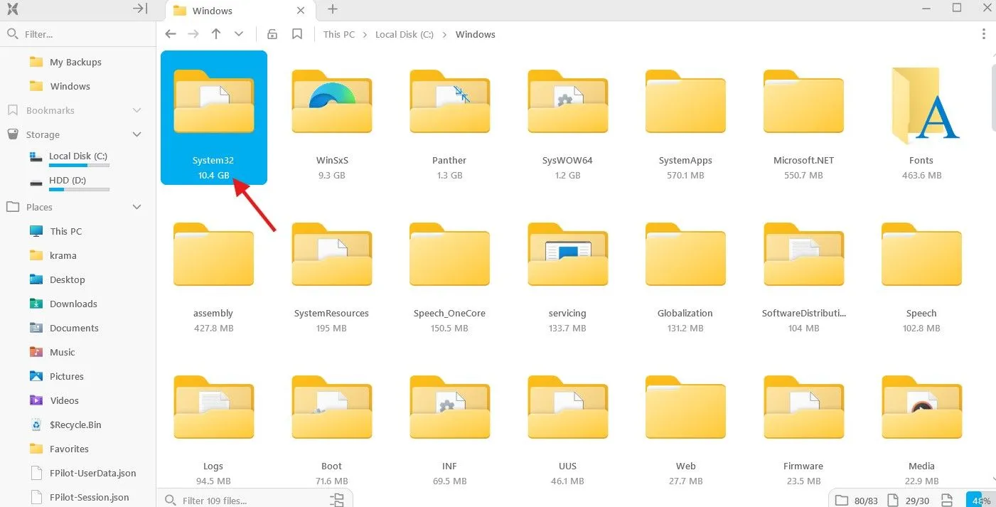Hiển thị kích thước thư mục trực quan và mặc định trong File Pilot.