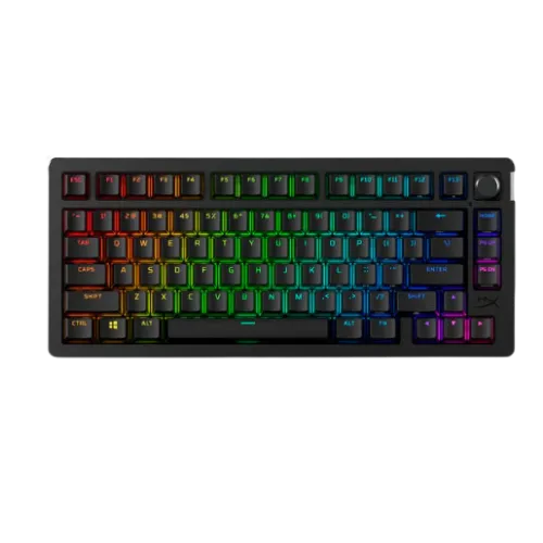 Hình ảnh bàn phím cơ không dây HyperX Alloy Rise 75 với đèn nền RGB đang hoạt động