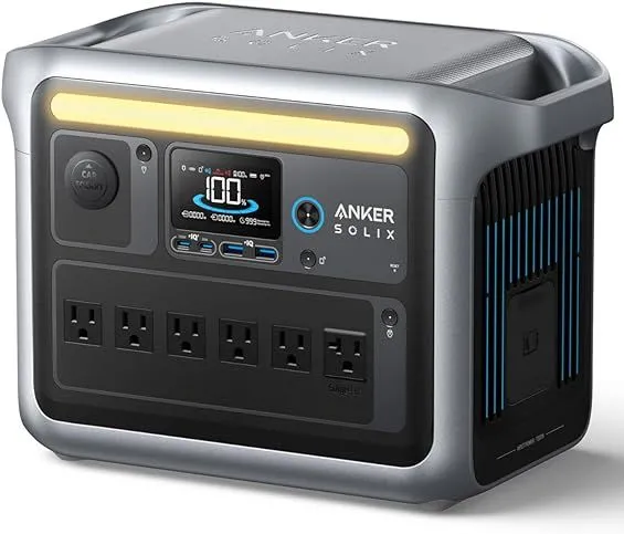 Hình ảnh cận cảnh trạm sạc Anker SOLIX C1000, nổi bật thiết kế nhỏ gọn và các cổng kết nối.