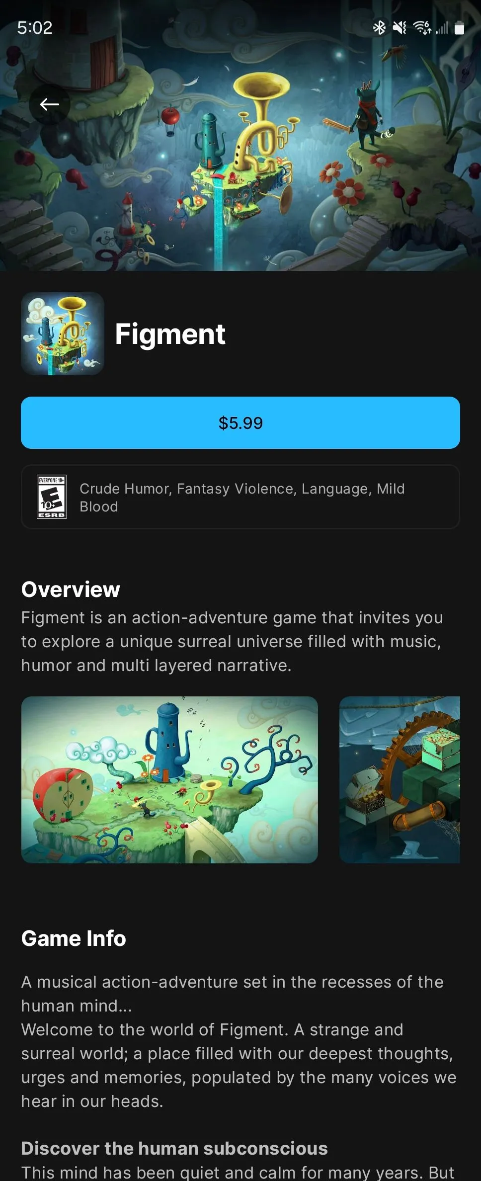 Hình ảnh game Figment chạy trên Epic Games Store cho Android, minh họa game indie.