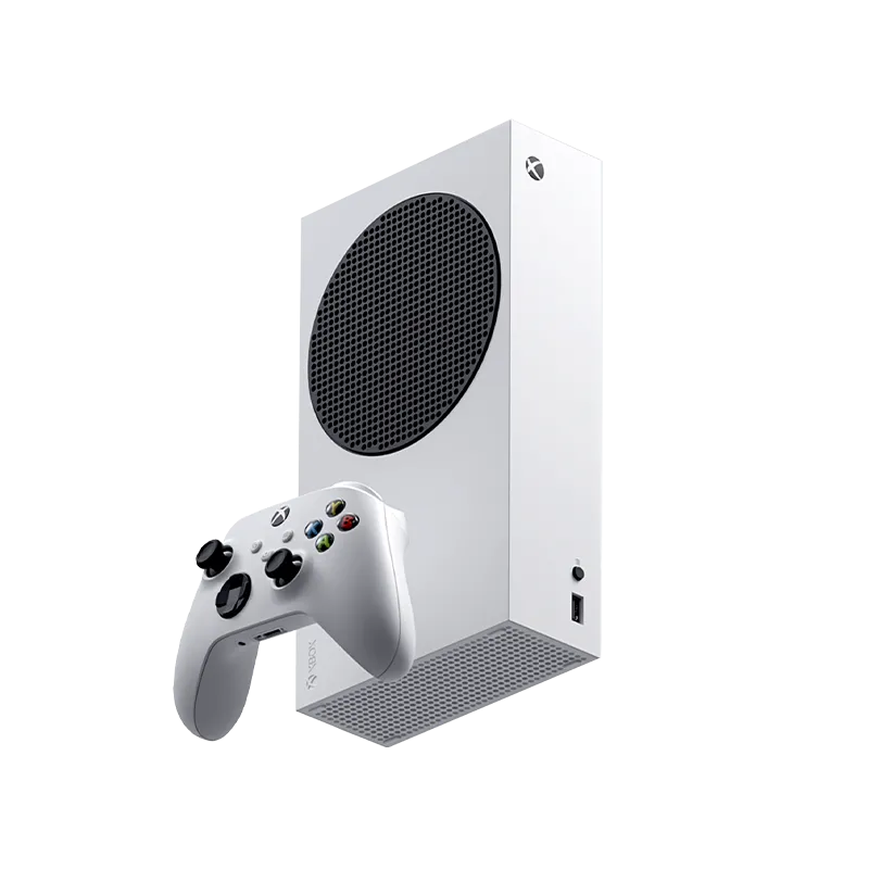 Hình ảnh máy chơi game Xbox Series S màu trắng đi kèm với tay cầm.