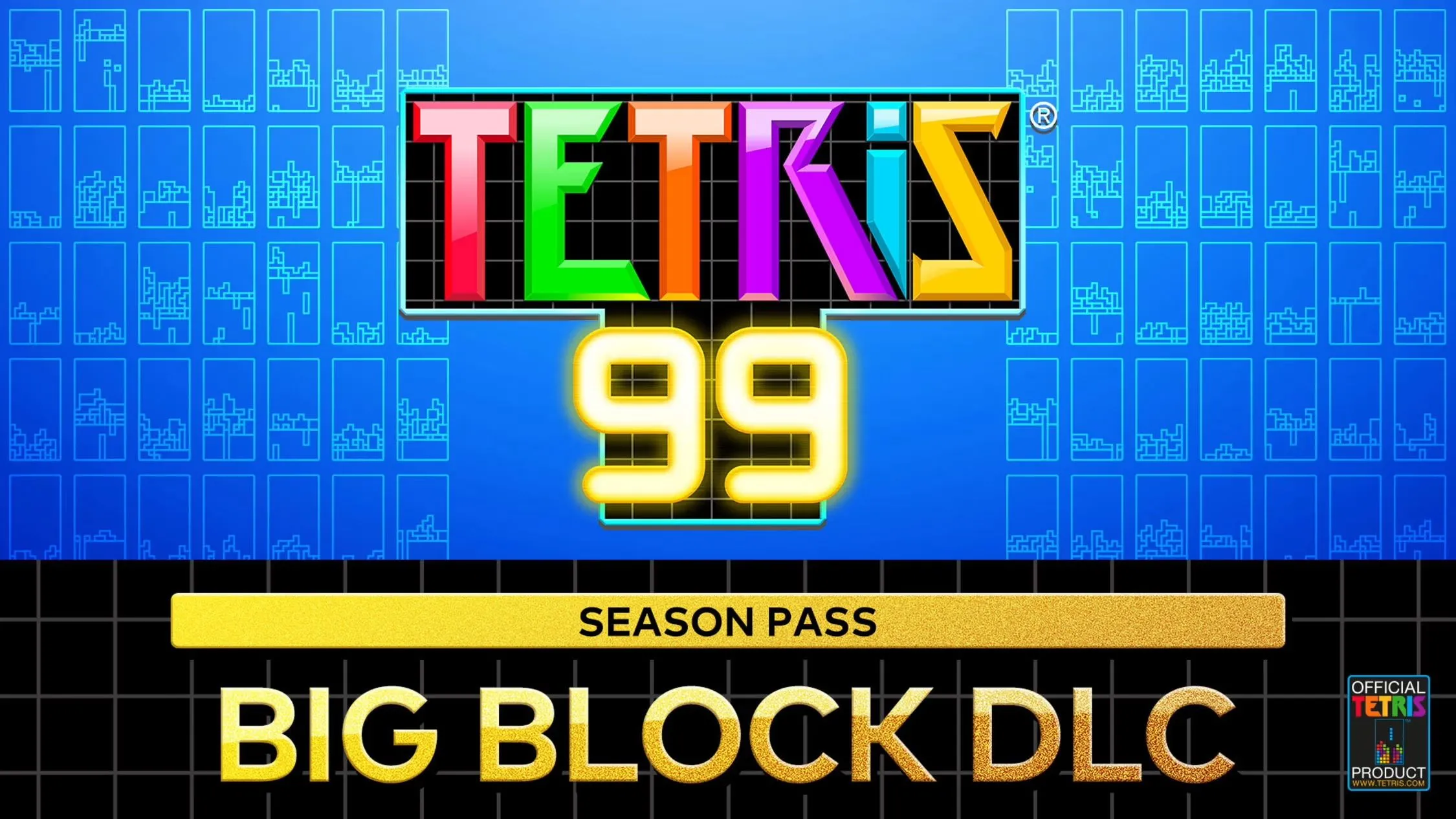 Hình ảnh quảng cáo gói DLC Big Block của Tetris 99, mở rộng chế độ chơi đơn cho game.