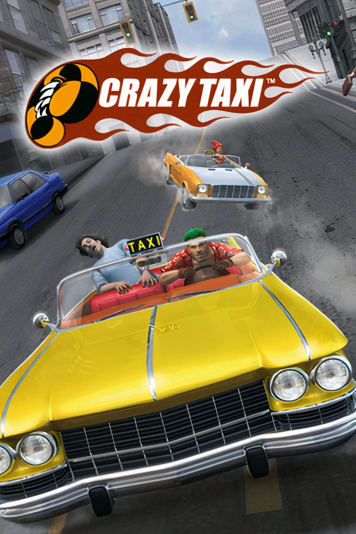 Lái xe taxi điên cuồng trong thành phố đông đúc của game Crazy Taxi, với phong cách đồ họa đặc trưng thập niên 90