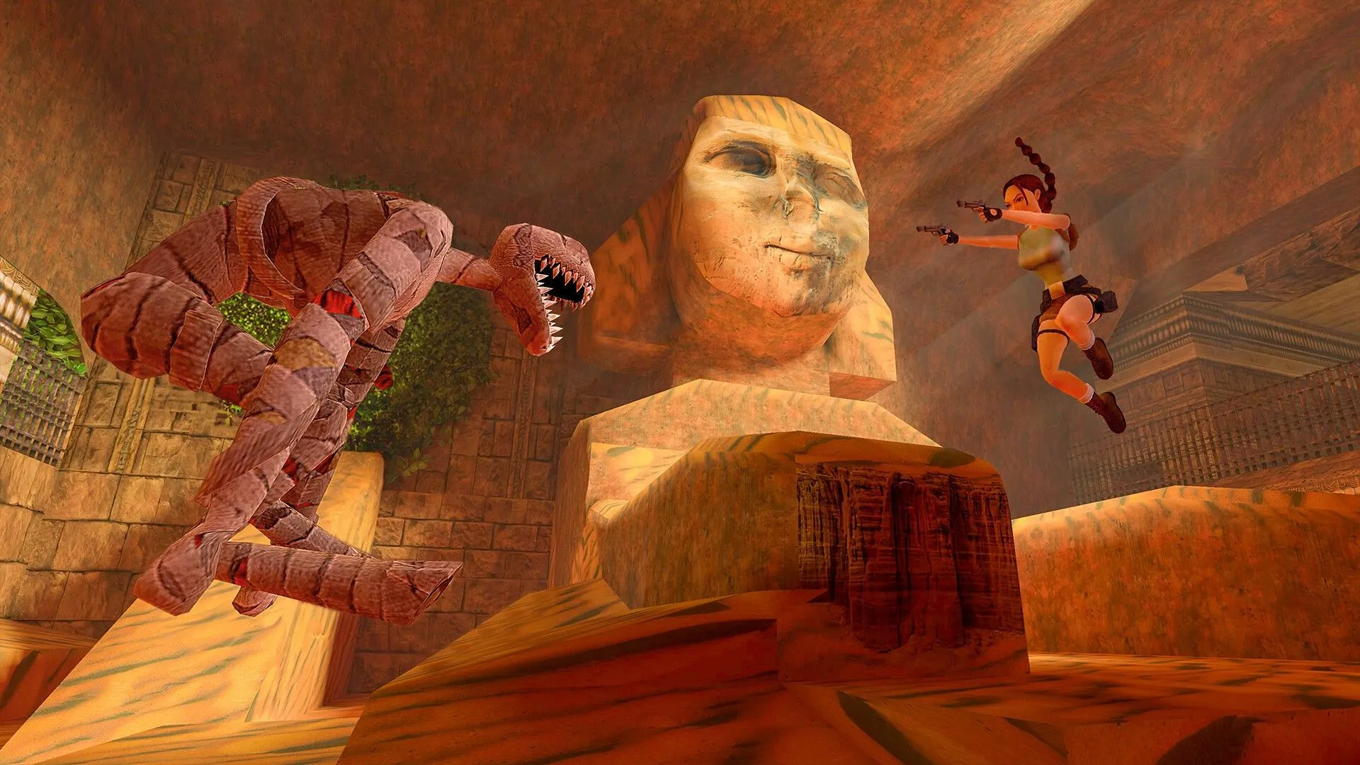 Lara Croft chiến đấu với quái vật xác ướp trong Tomb Raider I-III Remastered.