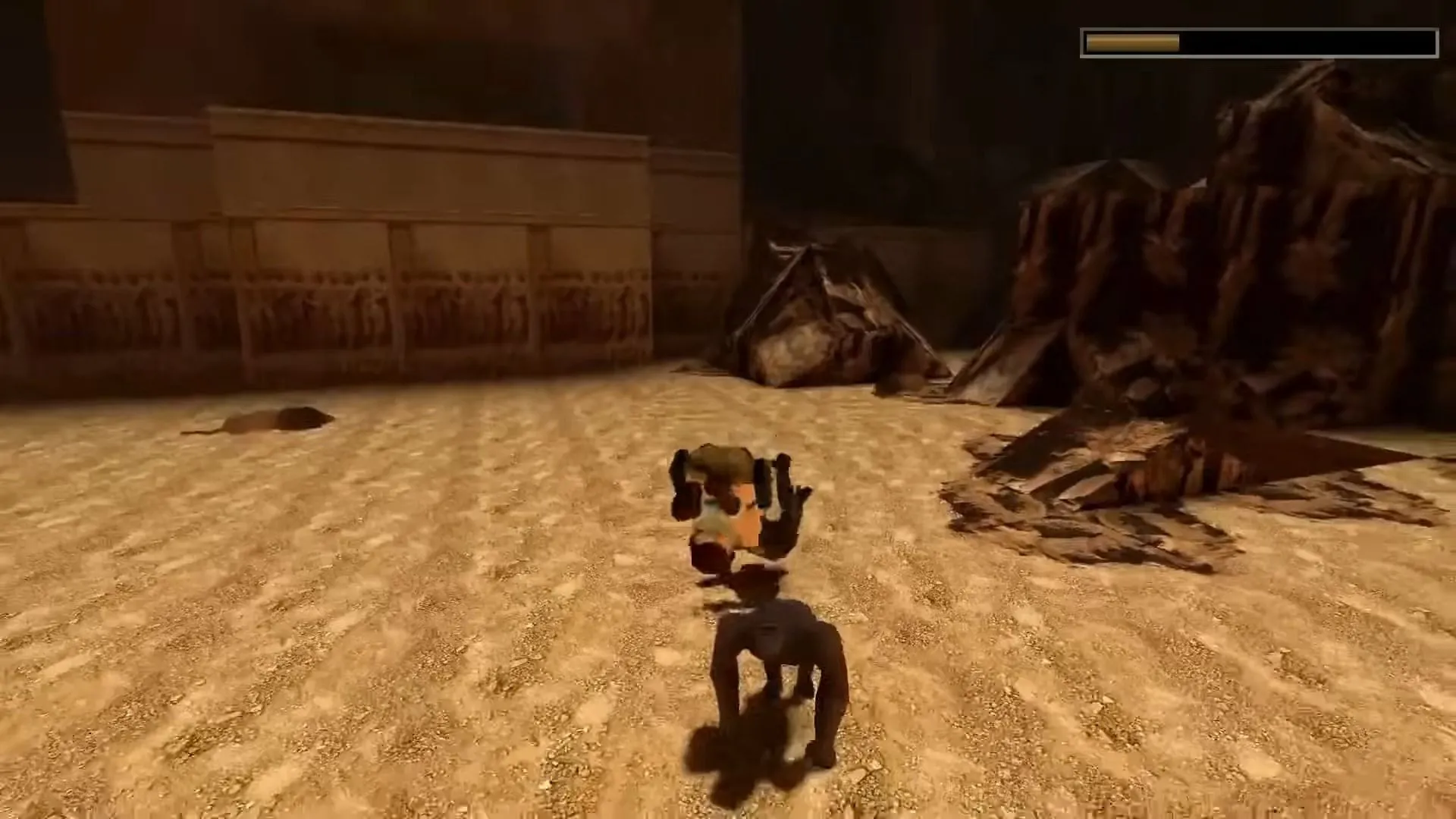 Lara Croft thực hiện động tác nhào lộn né tránh trong Tomb Raider I Remastered, thể hiện cơ chế dodge roll sơ khai