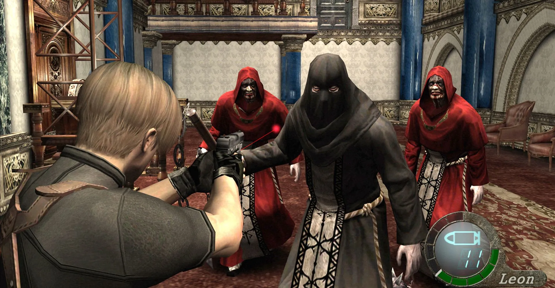 Leon S. Kennedy chiến đấu chống lại các giáo phái trong Resident Evil 4 gốc