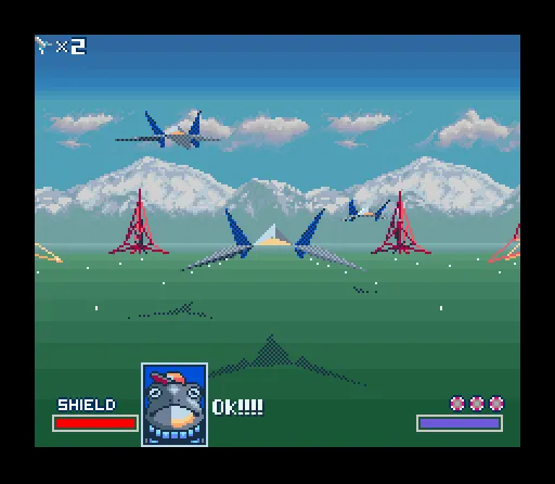 Màn chơi mở đầu của Star Fox trên SNES, minh họa đồ họa 3D tiên phong nhờ chip Super FX của Nintendo.