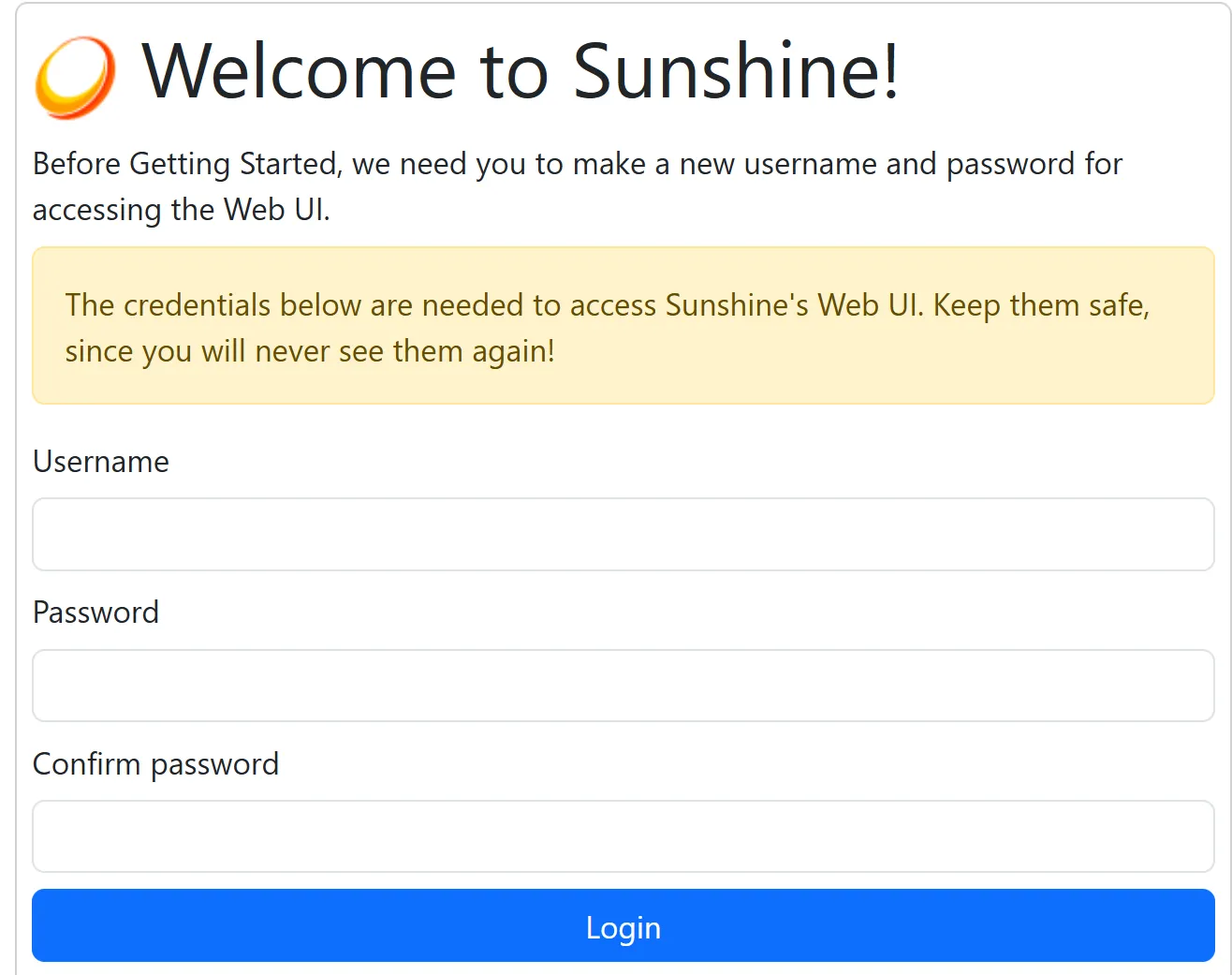 Màn hình đăng nhập giao diện web Sunshine.