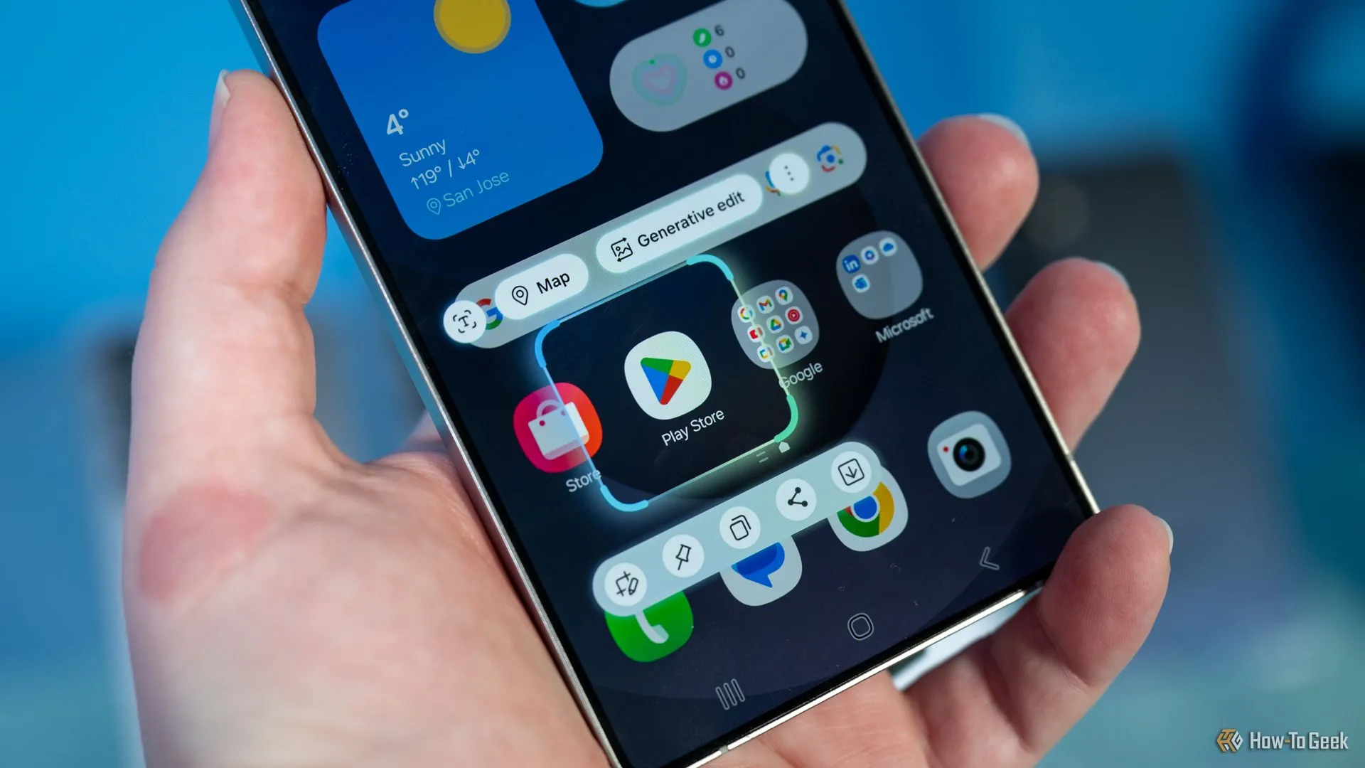 Màn hình Samsung Galaxy S25 Plus hiển thị giao diện AI với nhiều tùy chọn tương tác thông minh.