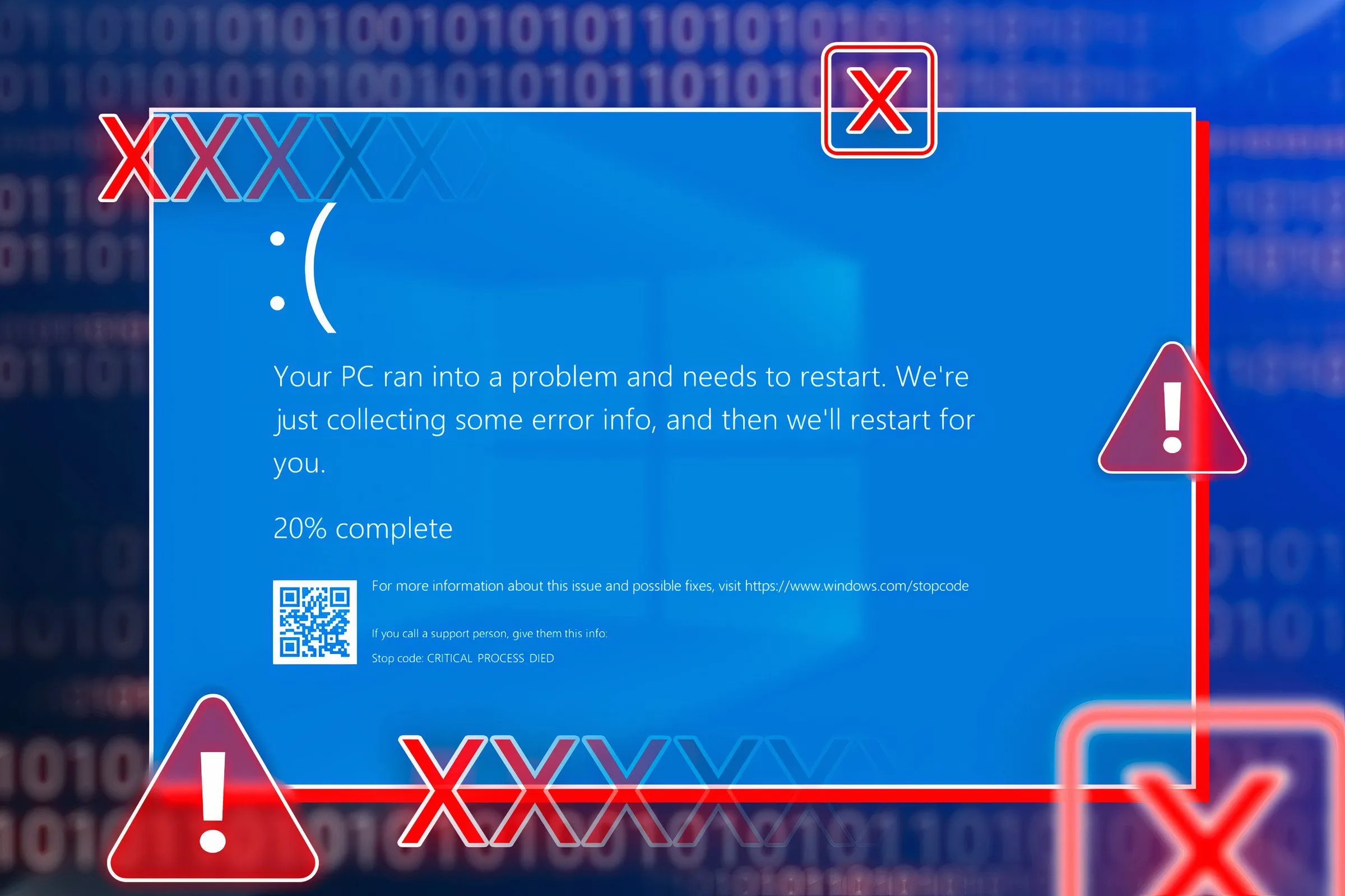 Màn hình xanh chết chóc (BSOD) của Windows với mã lỗi cảnh báo