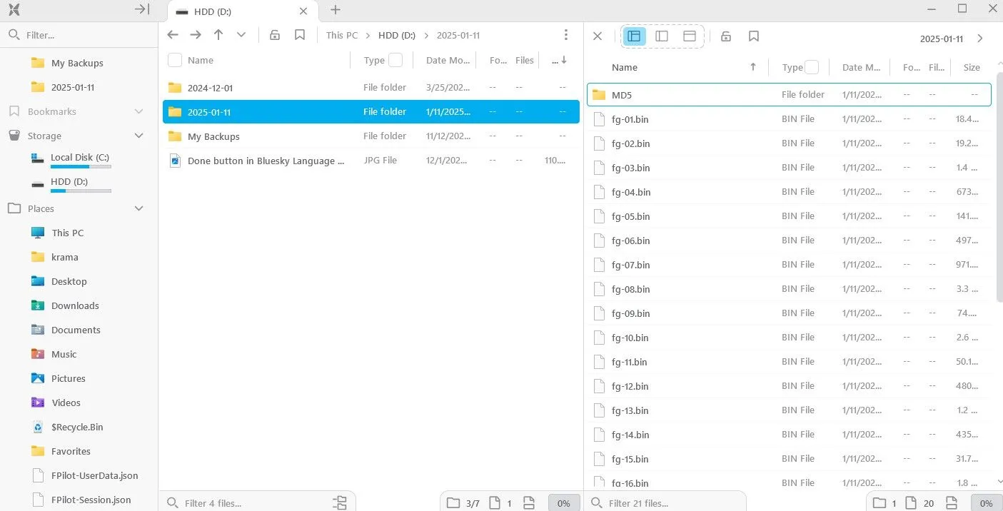 Màn hình xem trước &quot;Inspector&quot; trong ứng dụng File Pilot, hiển thị nội dung thư mục.