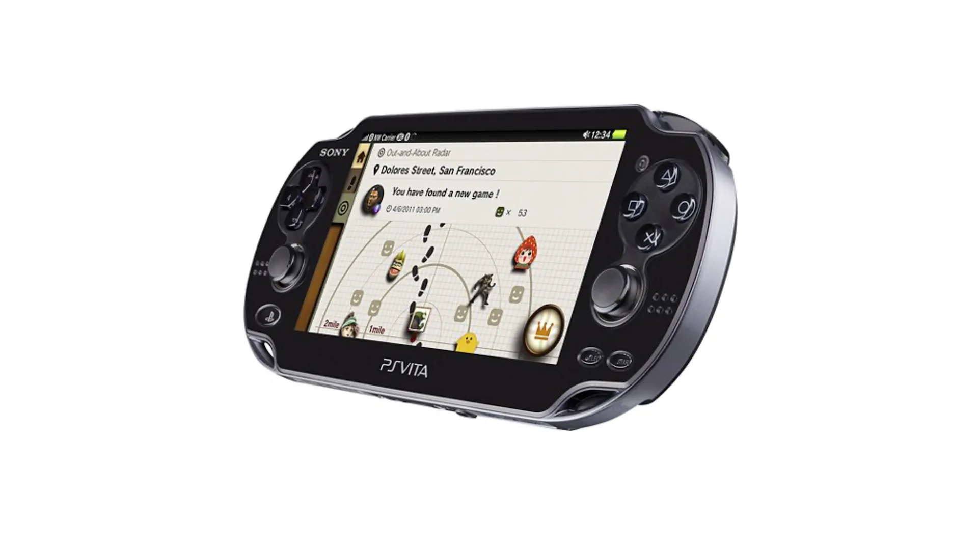 Máy chơi game cầm tay PlayStation Vita màu đen đang hiển thị game