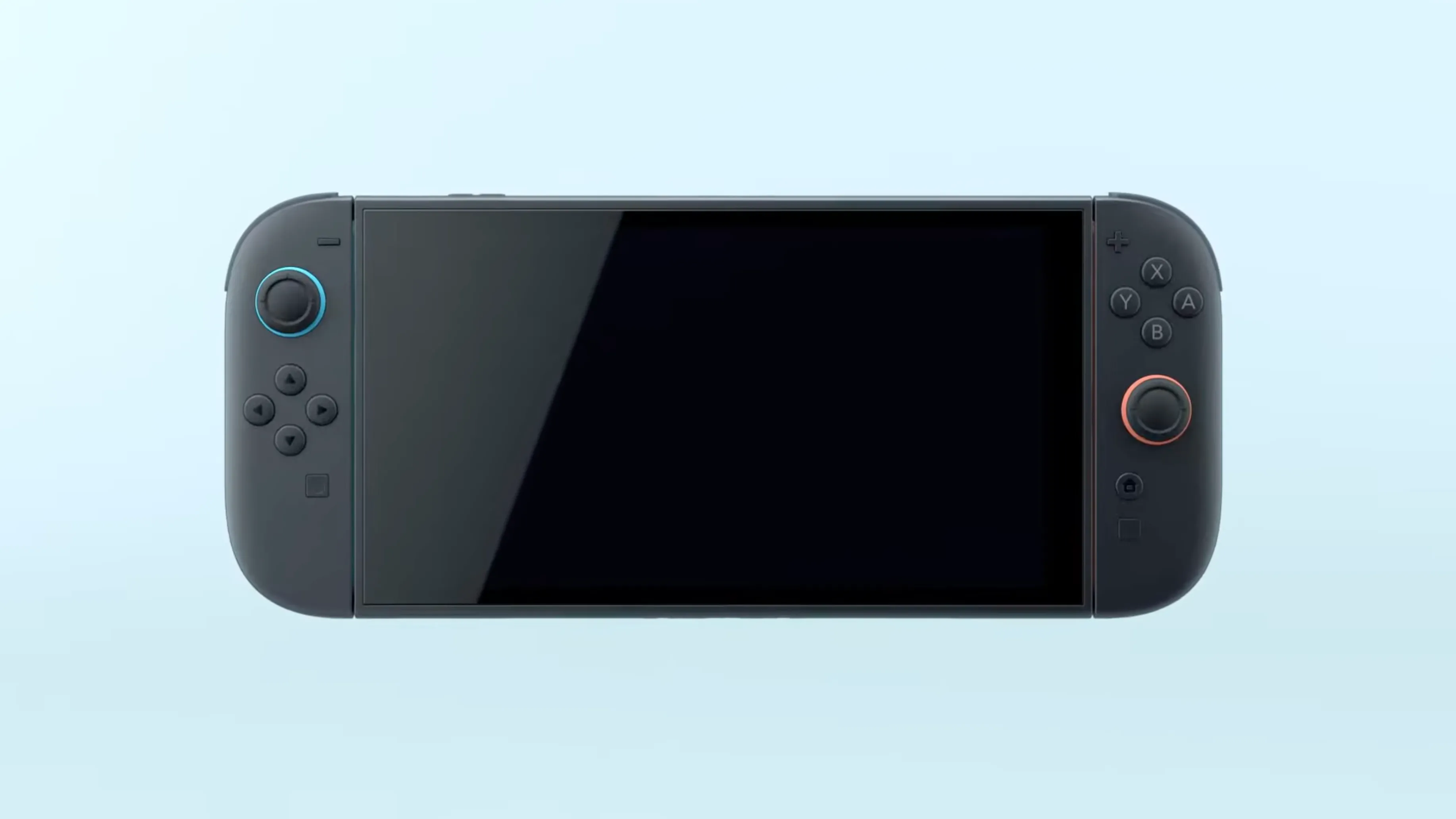Máy chơi game Nintendo Switch 2 với hai tay cầm Joy-Con đã được gắn vào, cho thấy màn hình lớn hơn.