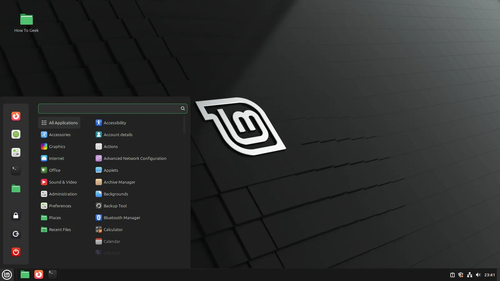 Menu ứng dụng của Linux Mint, nổi bật với giao diện người dùng thân thiện và dễ sử dụng