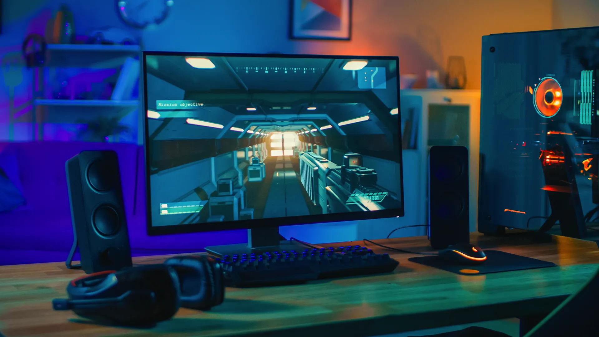 Một bộ máy tính chơi game hiện đại, minh họa cho nhu cầu về card đồ họa mạnh mẽ như RTX 5060 Ti và ảnh hưởng của giá cả thị trường.
