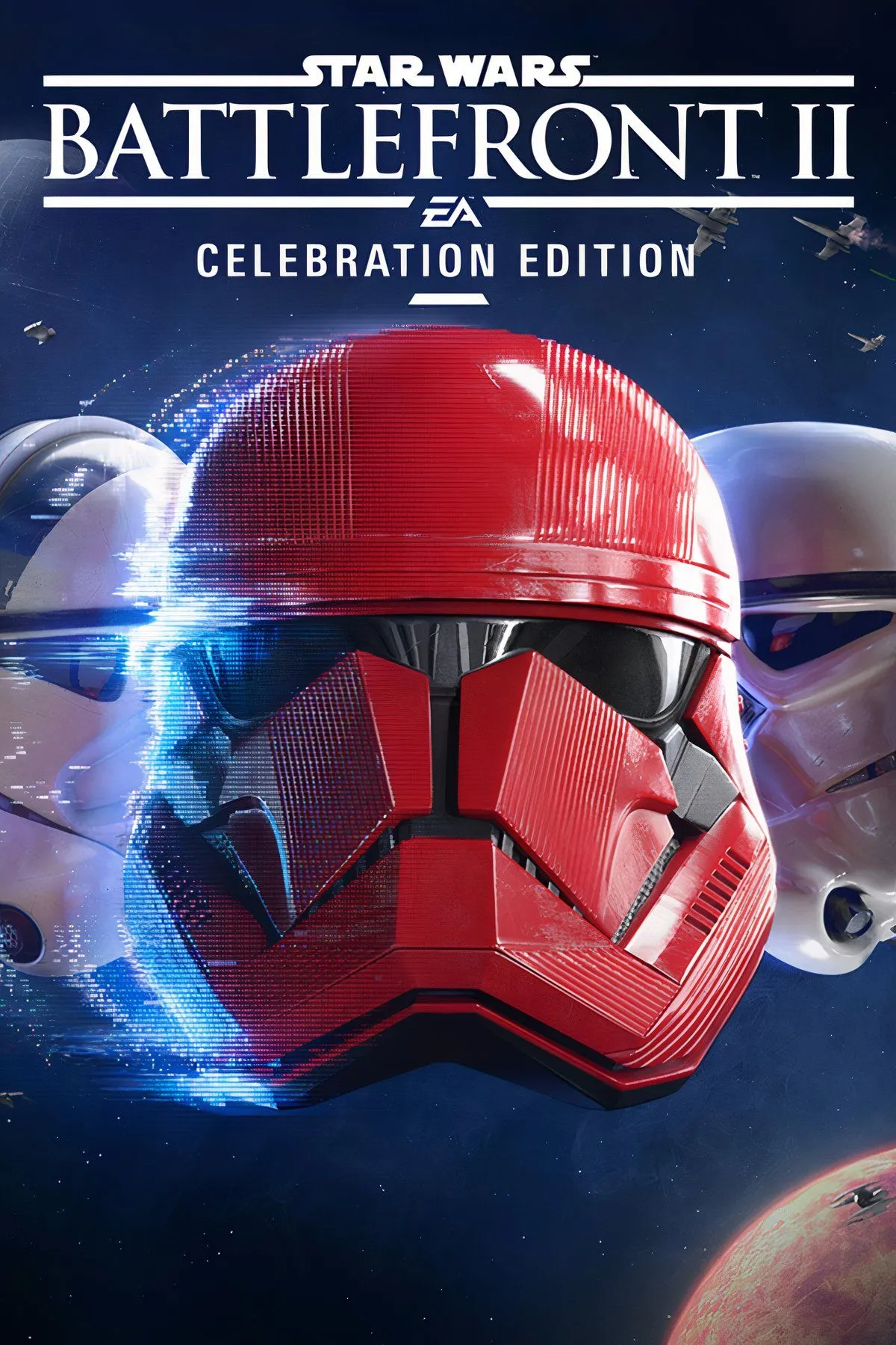 Một cảnh chiến đấu hỗn loạn trong game Star Wars Battlefront II, thể hiện quy mô và tính hành động của các trận chiến.