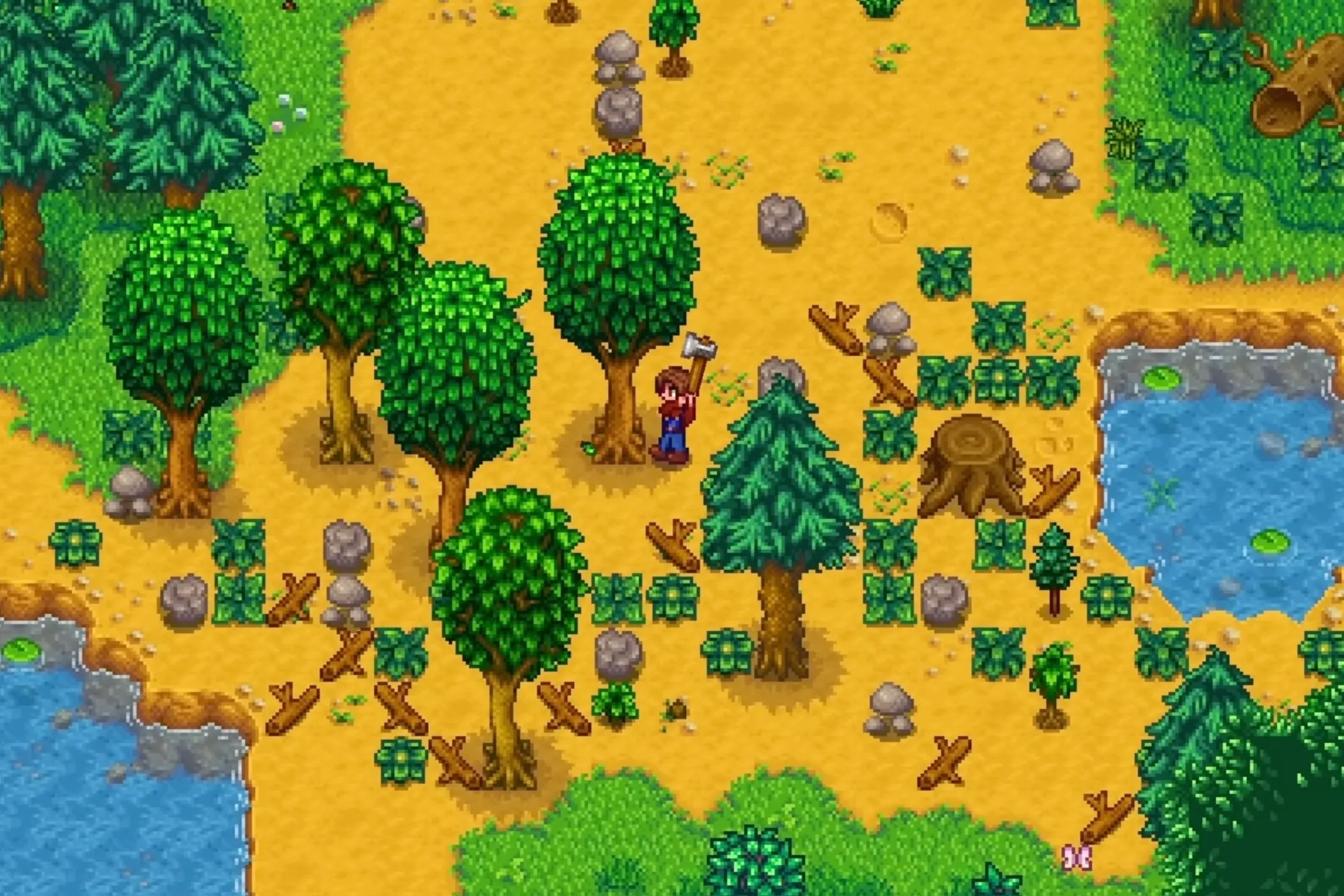 Một cảnh chụp màn hình game Stardew Valley trên macOS, thể hiện nông trại và môi trường game ấm cúng.