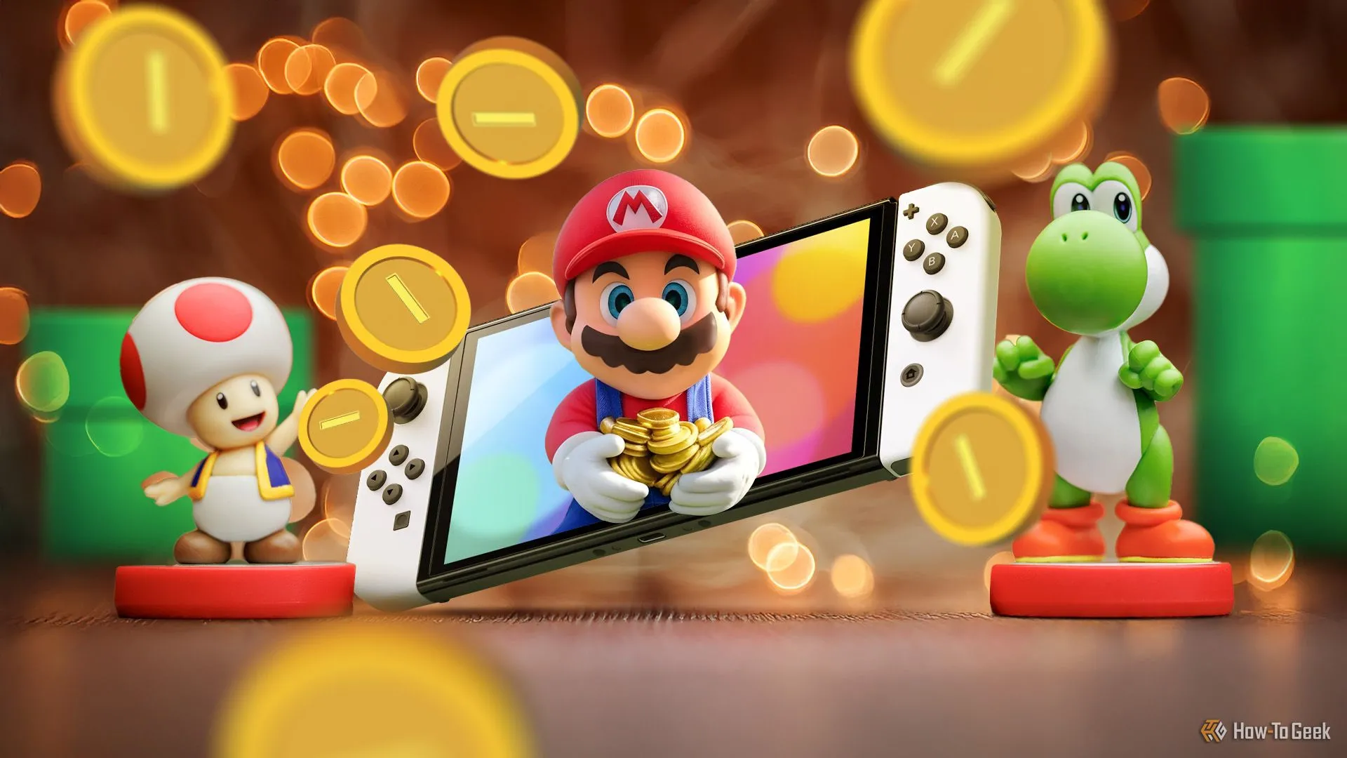 Một chiếc máy Nintendo Switch đời đầu hiển thị game Super Mario, thể hiện giá trị trao đổi cao khi nâng cấp lên Switch 2